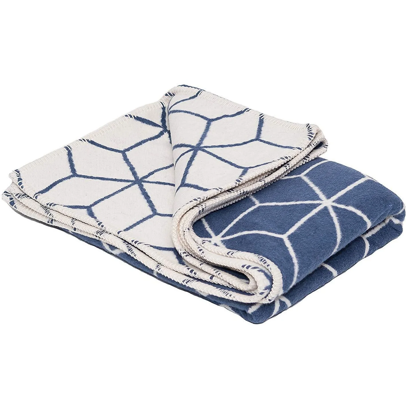 Navy Cream Reversible Cotton Geometric Throw 110x160cm