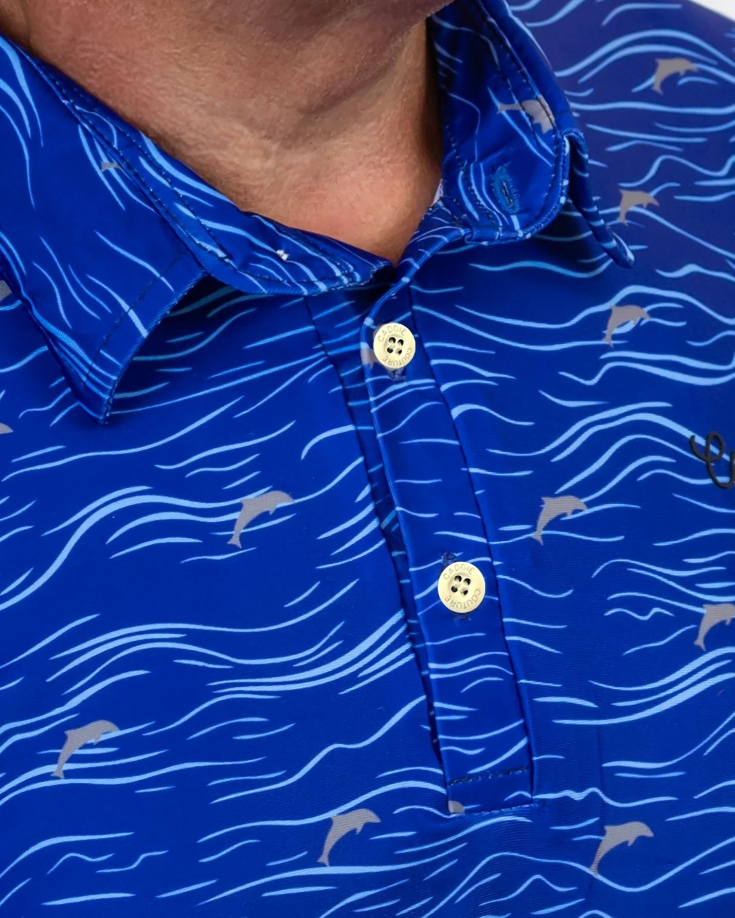 Men's Blue Wave Pattern Performance Golf Polo Shirt - Image 8