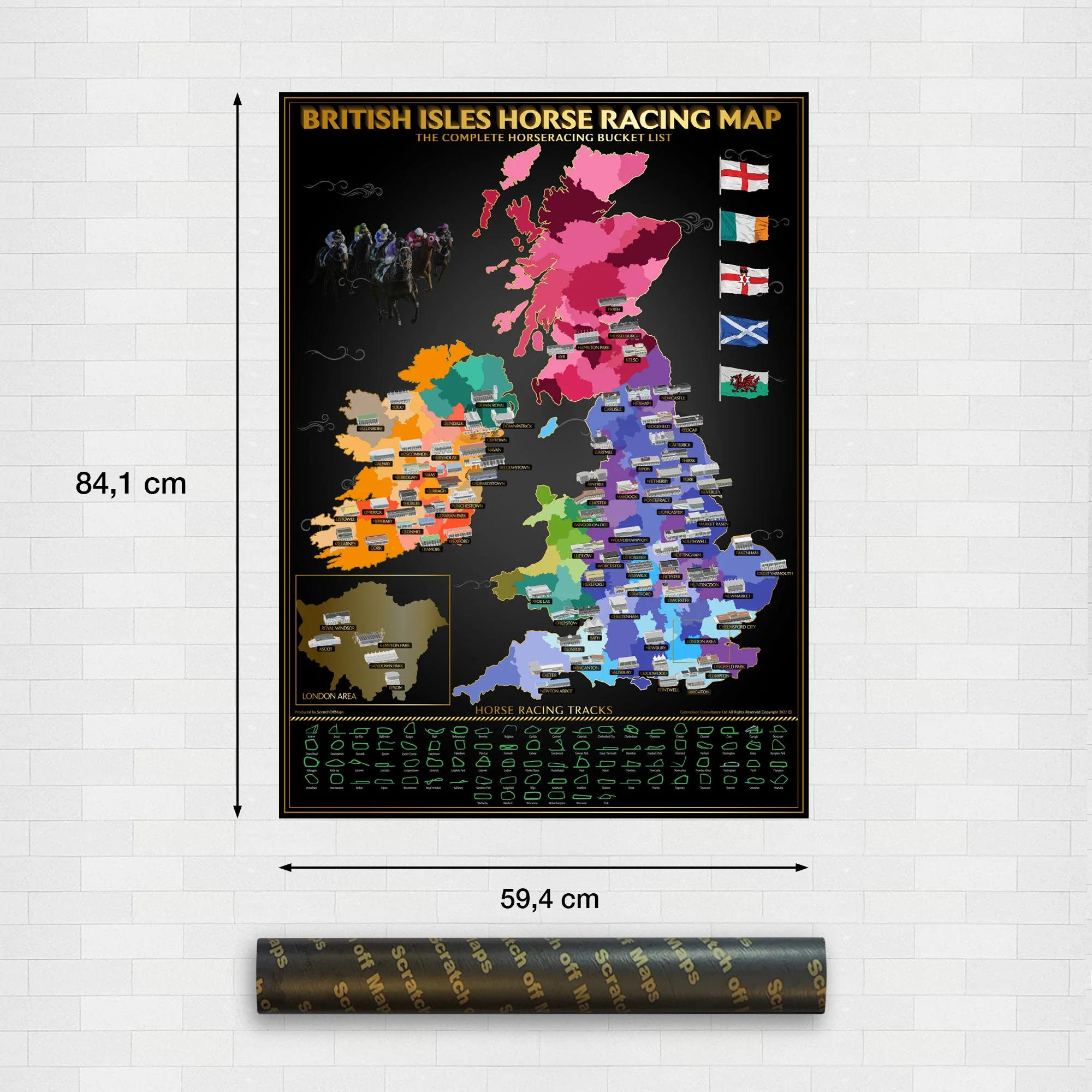 British Isles Horse Racing Scratch-Off Map, 86 Tracks - Image 4