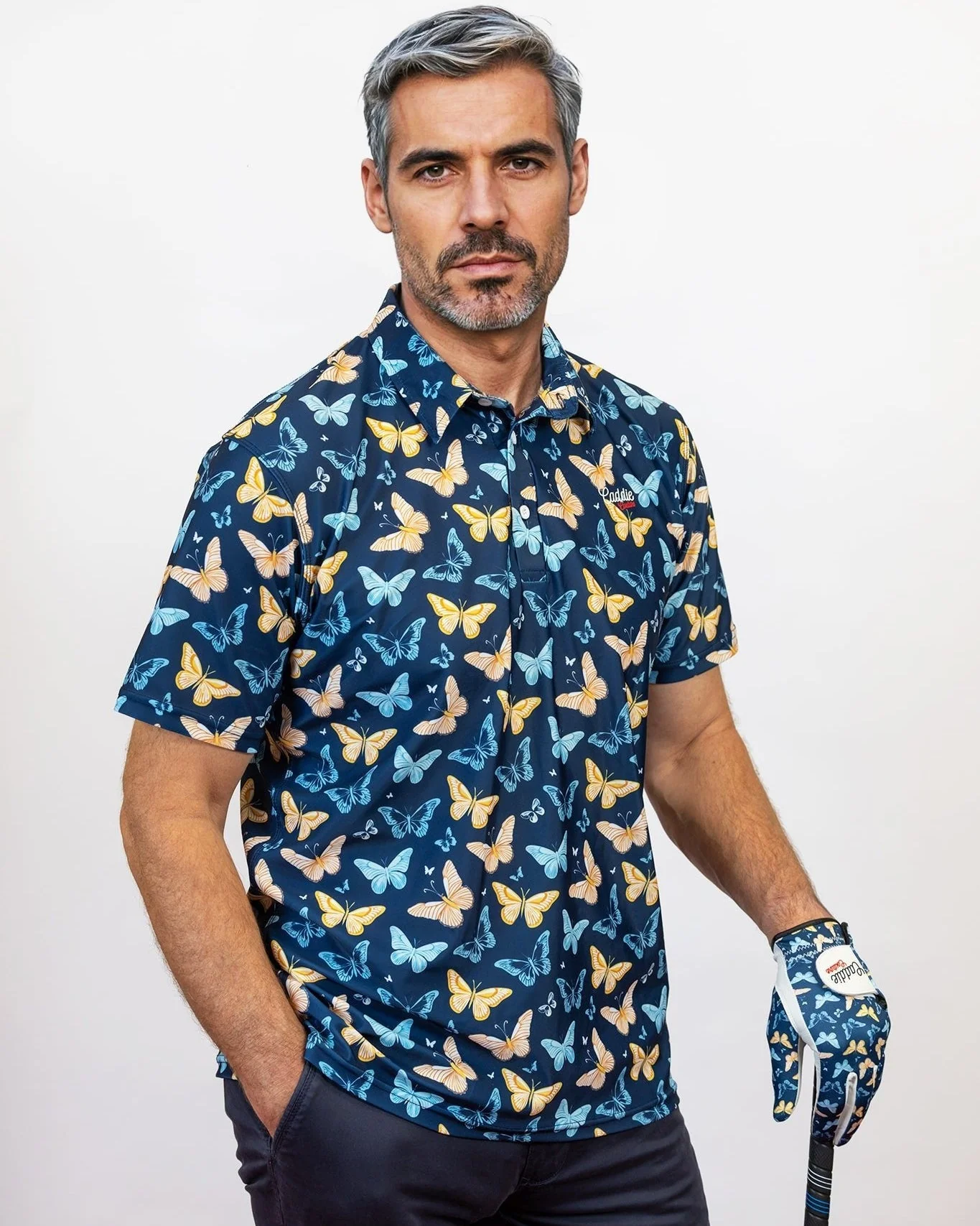 Butterfly Print Moisture-Wicking Golf Polo Shirt - Image 10
