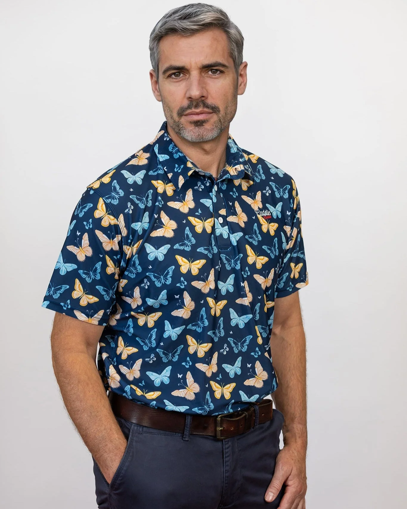 Butterfly Print Moisture-Wicking Golf Polo Shirt - Image 4