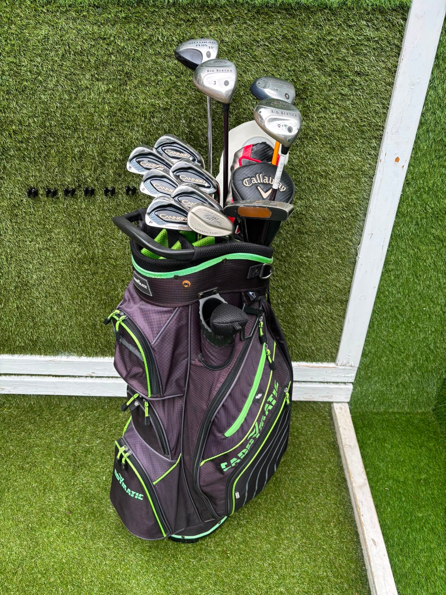 Callaway Big Bertha Woods, Spalding Cannon Irons (5–PW), Tad Moore Wedge & Caddymatic Cart Bag - Image 8