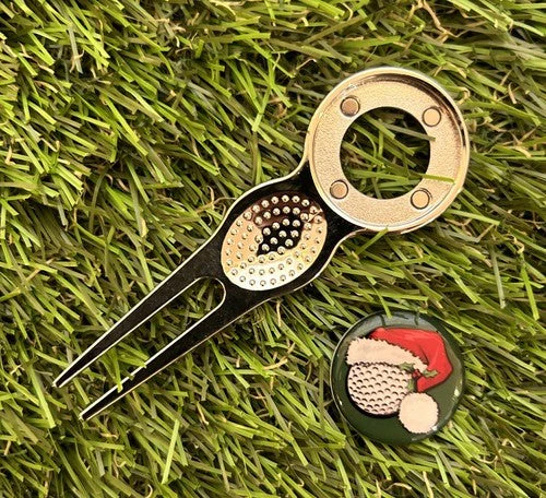 Christmas Golf Ball Marker & Metal Divot Tool Hat Design - Image 2