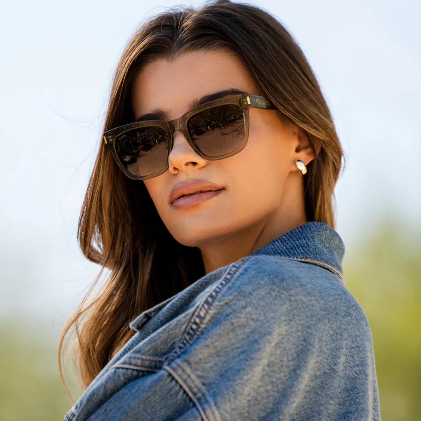 DAKOTA Thick Frame Crystal Moss Green Sunglasses by WMP Eyewear - Image 2