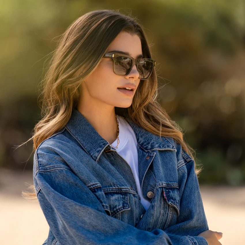 DAKOTA Thick Frame Crystal Moss Green Sunglasses by WMP Eyewear - Image 3