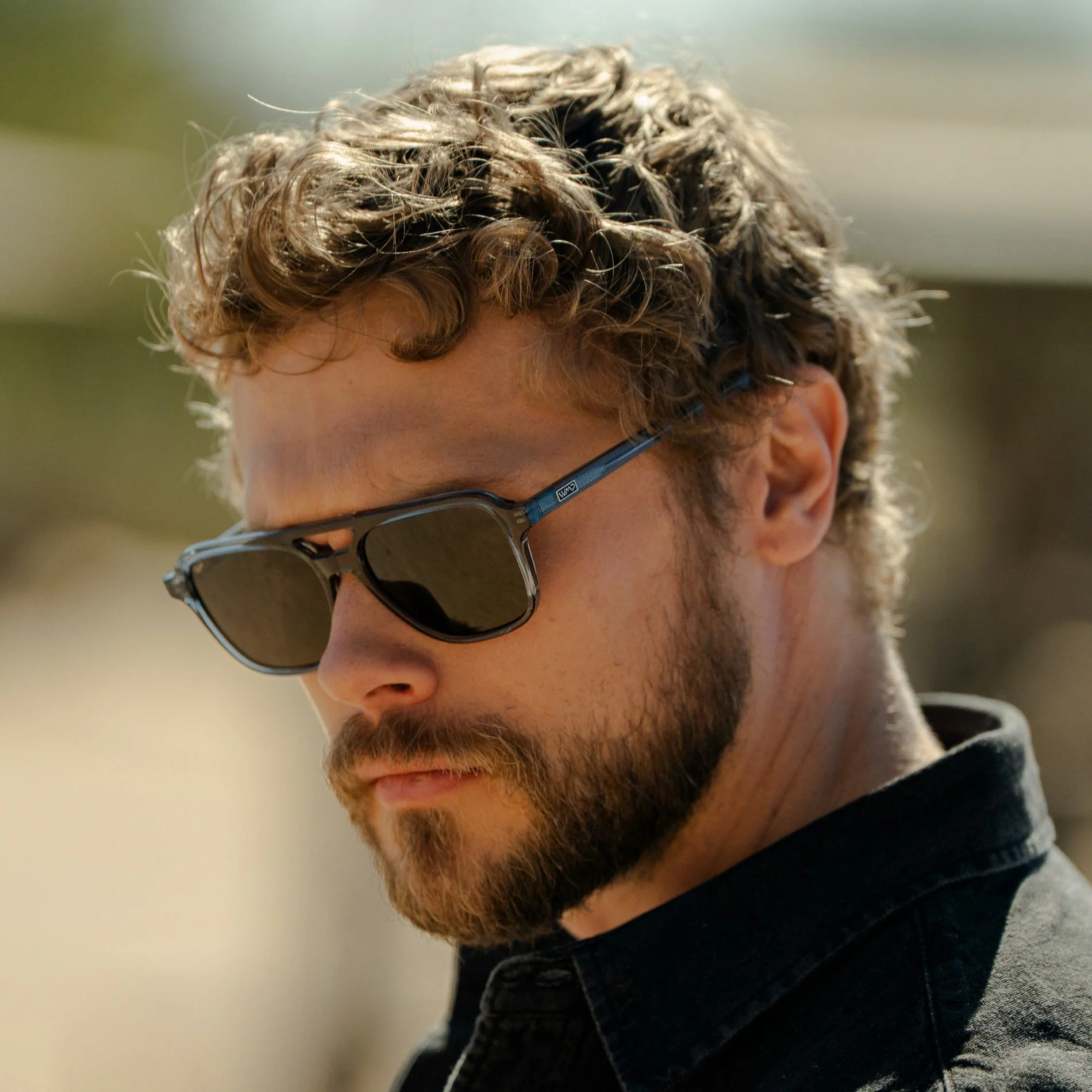 WMP Dean Polarised Oversized Aviator Sunglasses – Crystal Stone Blue - Image 3