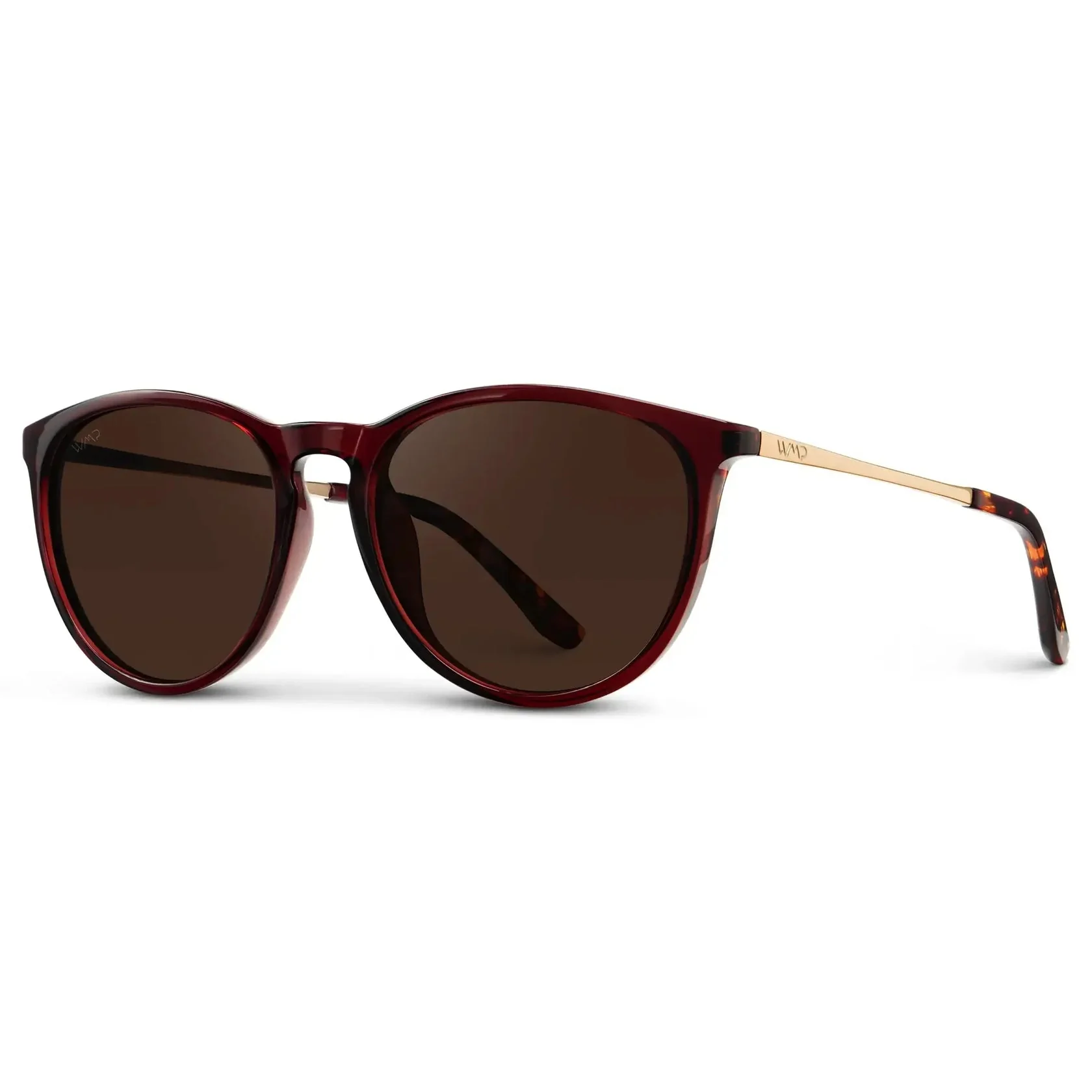 DREW Round Polarised Women's Sunglasses in Cherry Red/Gold by WMP Eyewear - Image 4