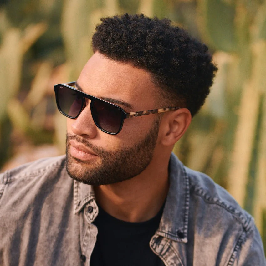 EMERSON Black Beige Tortoise Square Aviator Sunglasses – WMP - Image 3
