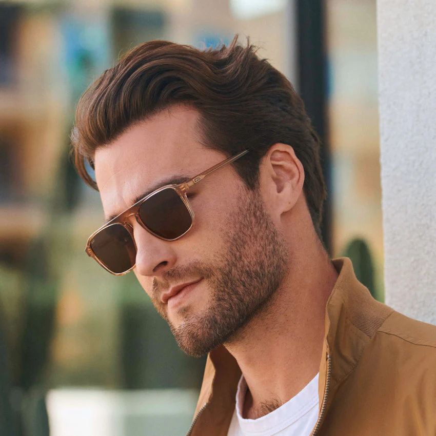 WMP Square Aviator Polarized Sunglasses Crystal Brown Acetate - Image 4