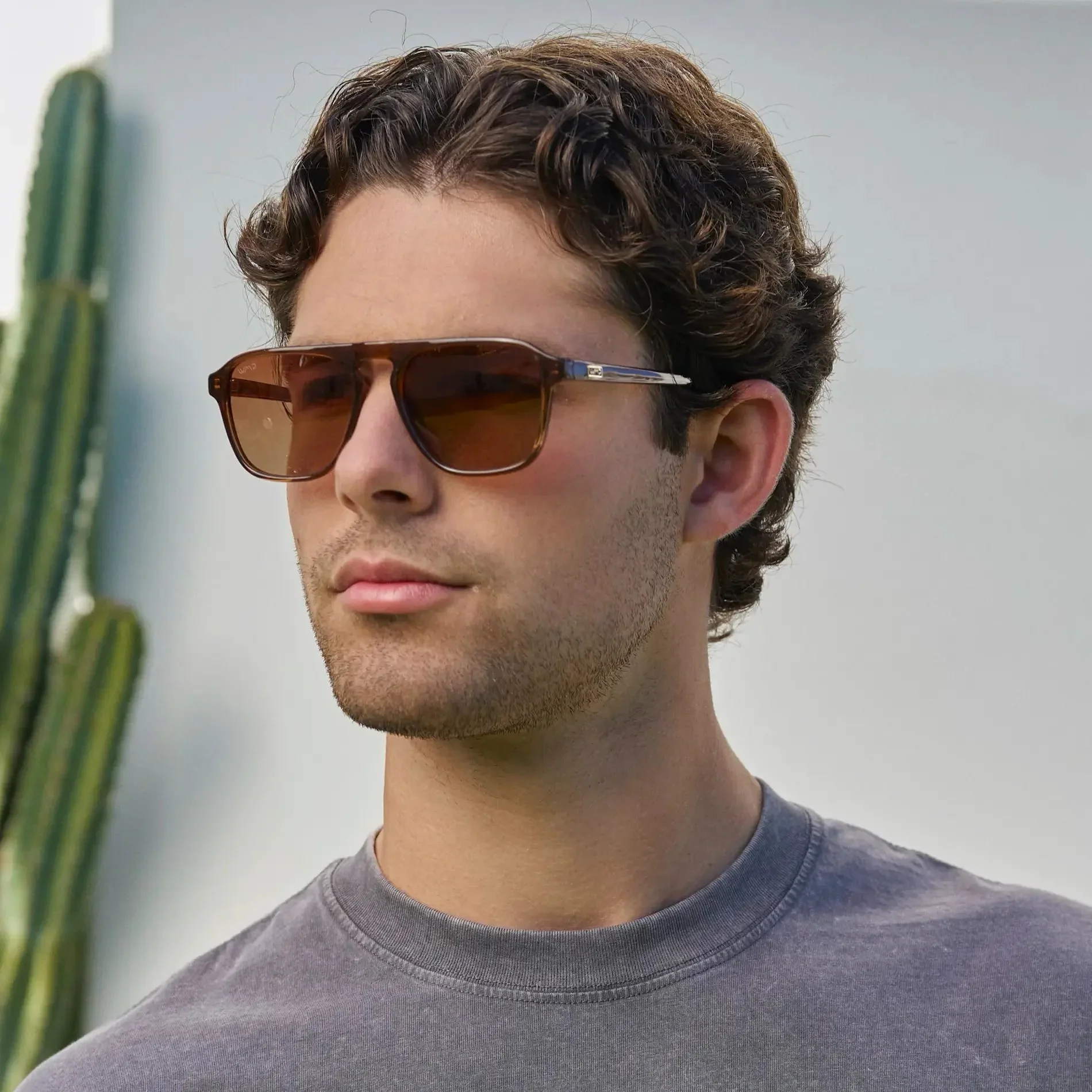 EMERSON Unisex Square Aviator Sunglasses in Terracotta Brown WMP Eyewear - Image 2