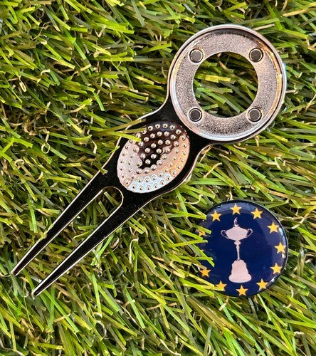 European Metal Golf Ball Marker & Pitch Repair Tool
