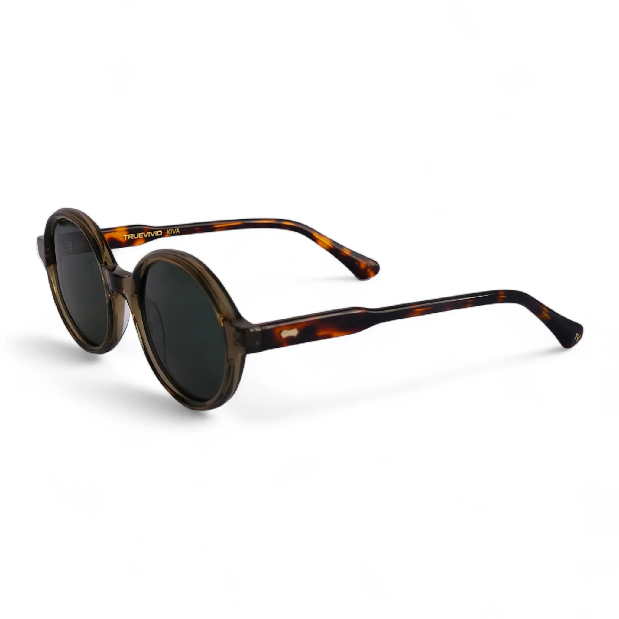 KIVA Fully Rounded Green Sunglasses, Tortoise Arms, Green Lens by TrueVivid - Image 2