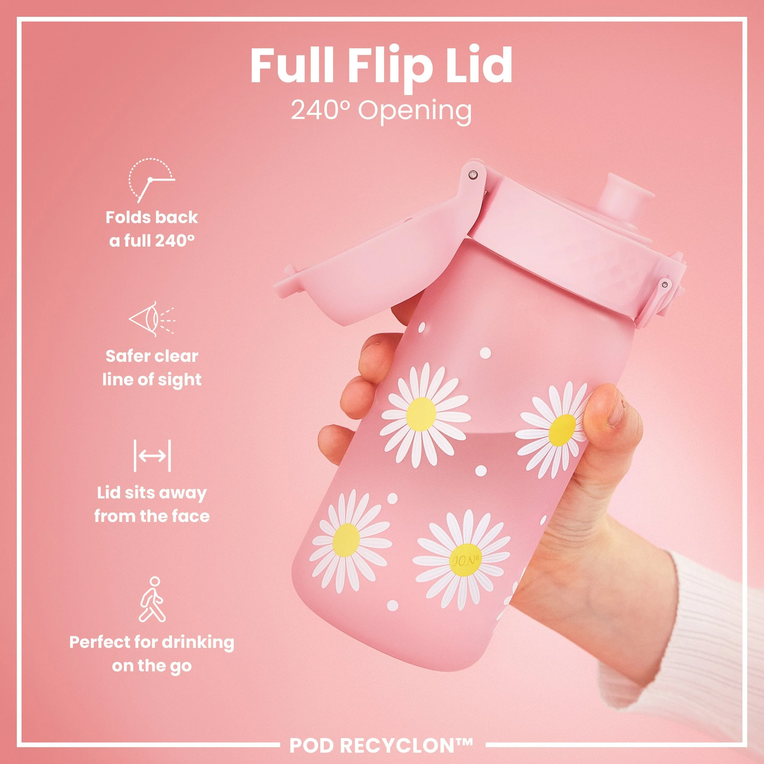Leak Proof Kids Water Bottle, Recyclon, Daisies, 350ml (12oz) - Image 4