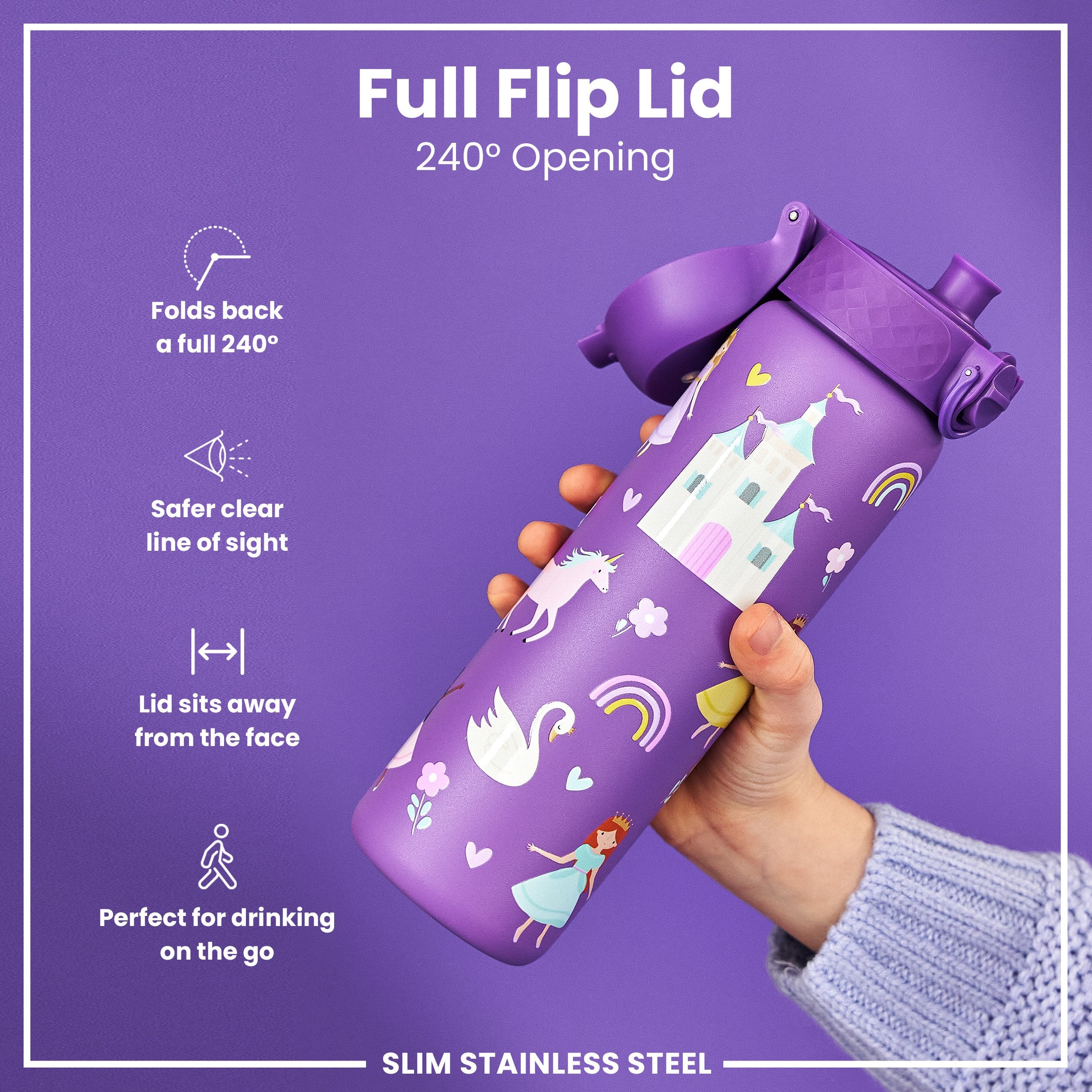 Leak Proof Slim Thermal Water Bottle, Insulated Steel, Princess, 500ml (17oz) - Image 4