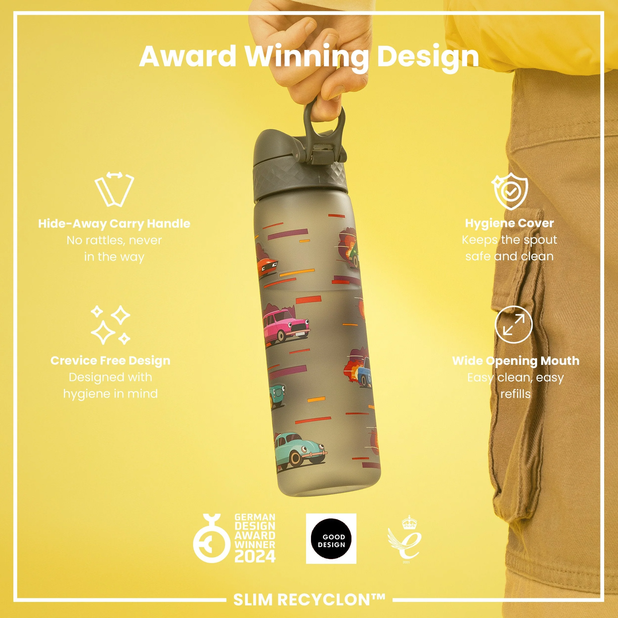 Leak Proof Slim Water Bottle, Recyclon, Sport Cars, 500ml (18oz) - Image 6
