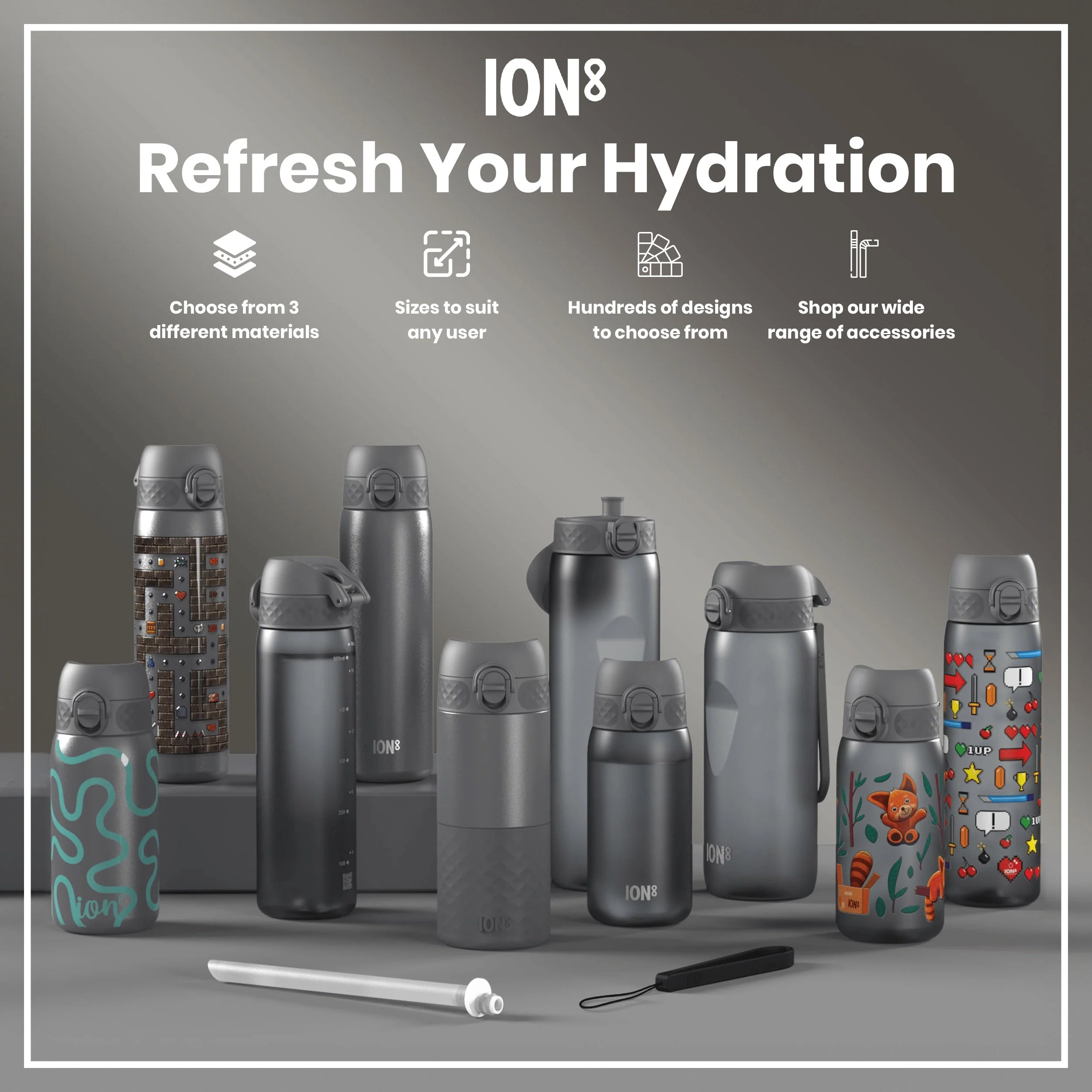 Leak Proof Water Bottle, Stainless Steel, Grey, 400ml (13oz) - Image 7