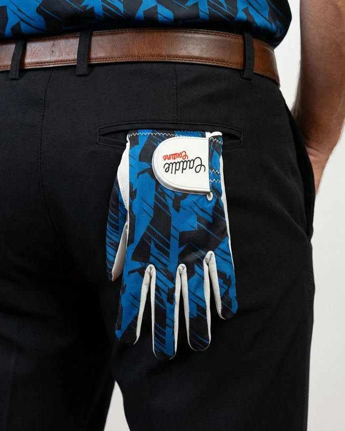 AAA Cabretta Leather Golf Glove Navy Black Geometric - Image 2