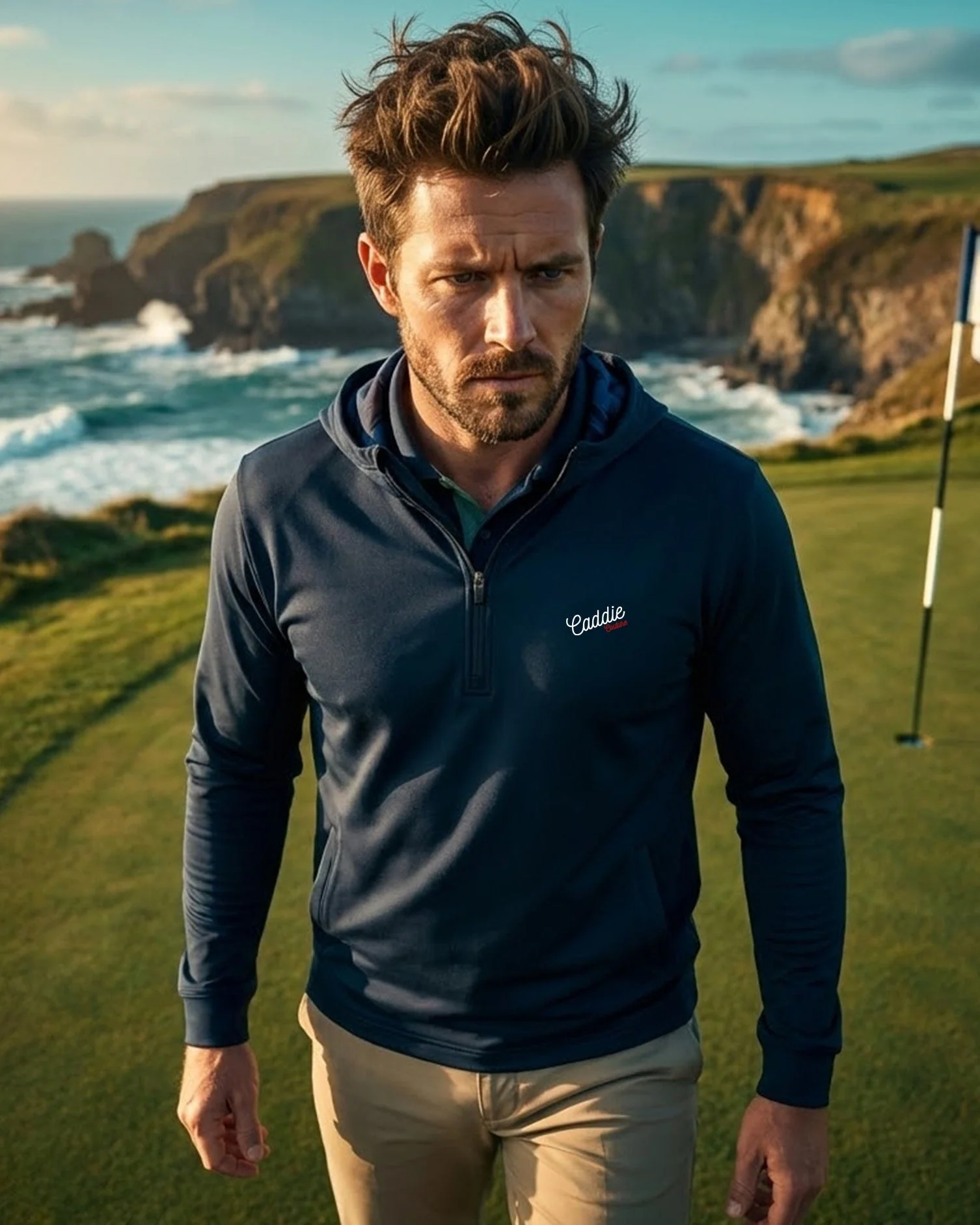 Men's Lightweight Stretch Golf Hoodie, Quarter Zip, Breathable - Image 2