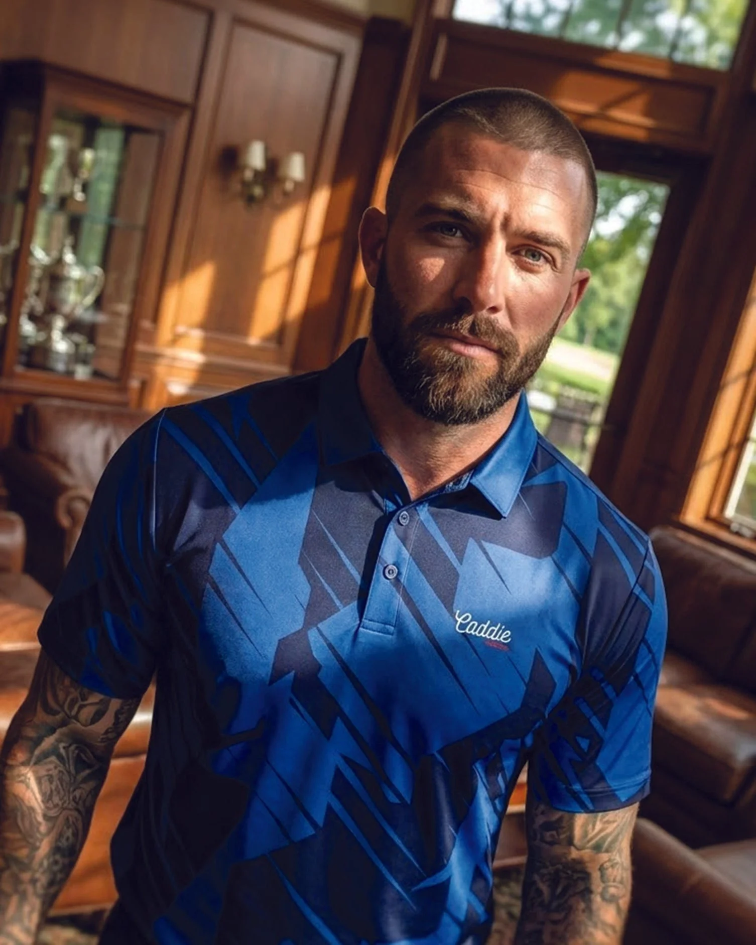 Men's Navy Geometric Performance Golf Polo – Athletic Fit - Image 3