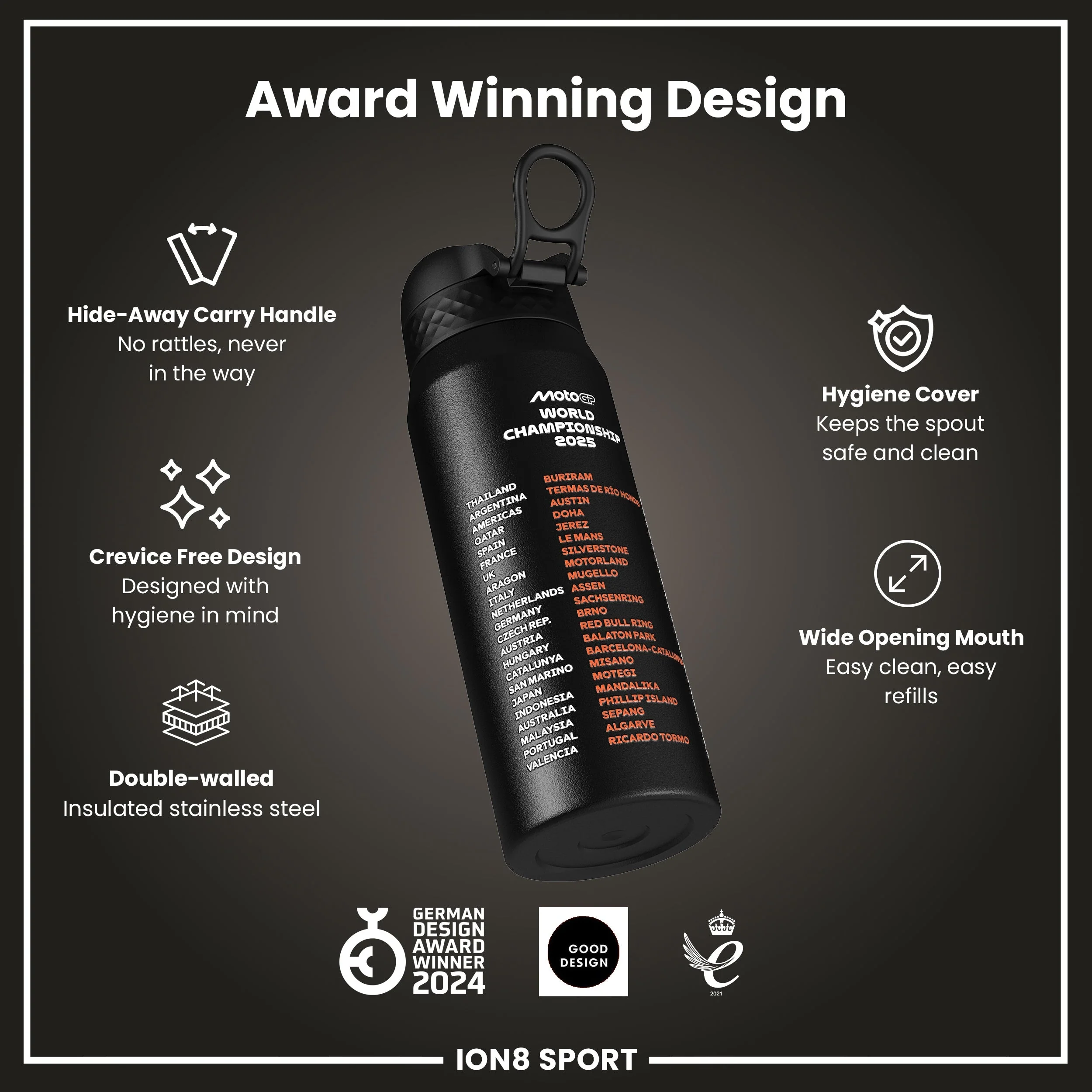 MotoGP x ION8 Insulated Steel Water Bottle, MotoGP Calendar, 750ml (24oz) - Image 6