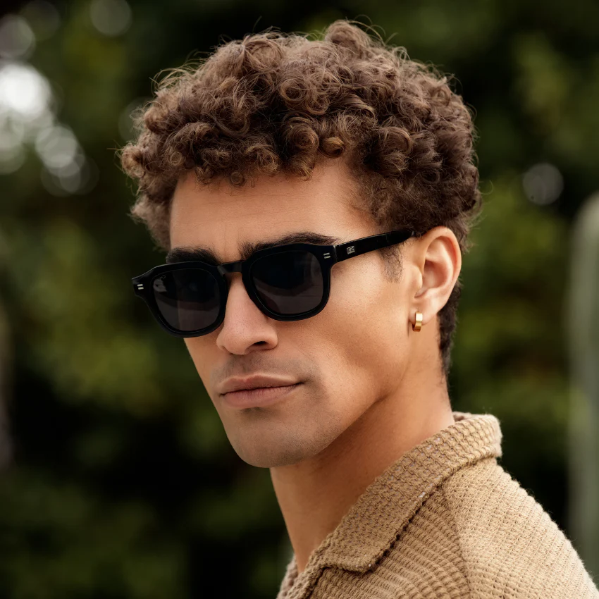 Polarized Triple Black Square Sunglasses, Thick Retro Frame WMP - Image 2