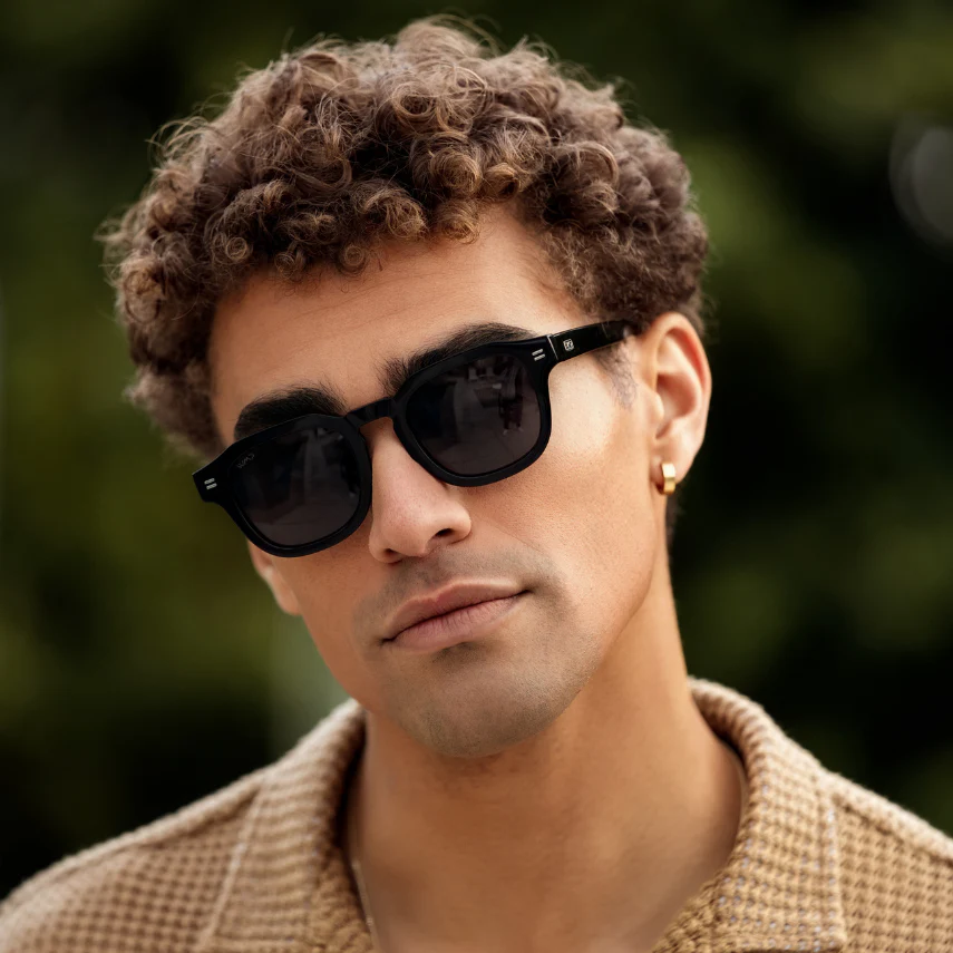 Polarized Triple Black Square Sunglasses, Thick Retro Frame WMP - Image 3