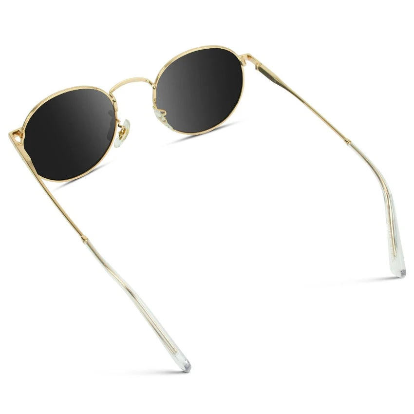 Retro Gold Round Polarized Sunglasses, UV400, Stainless Steel WMP - Image 7