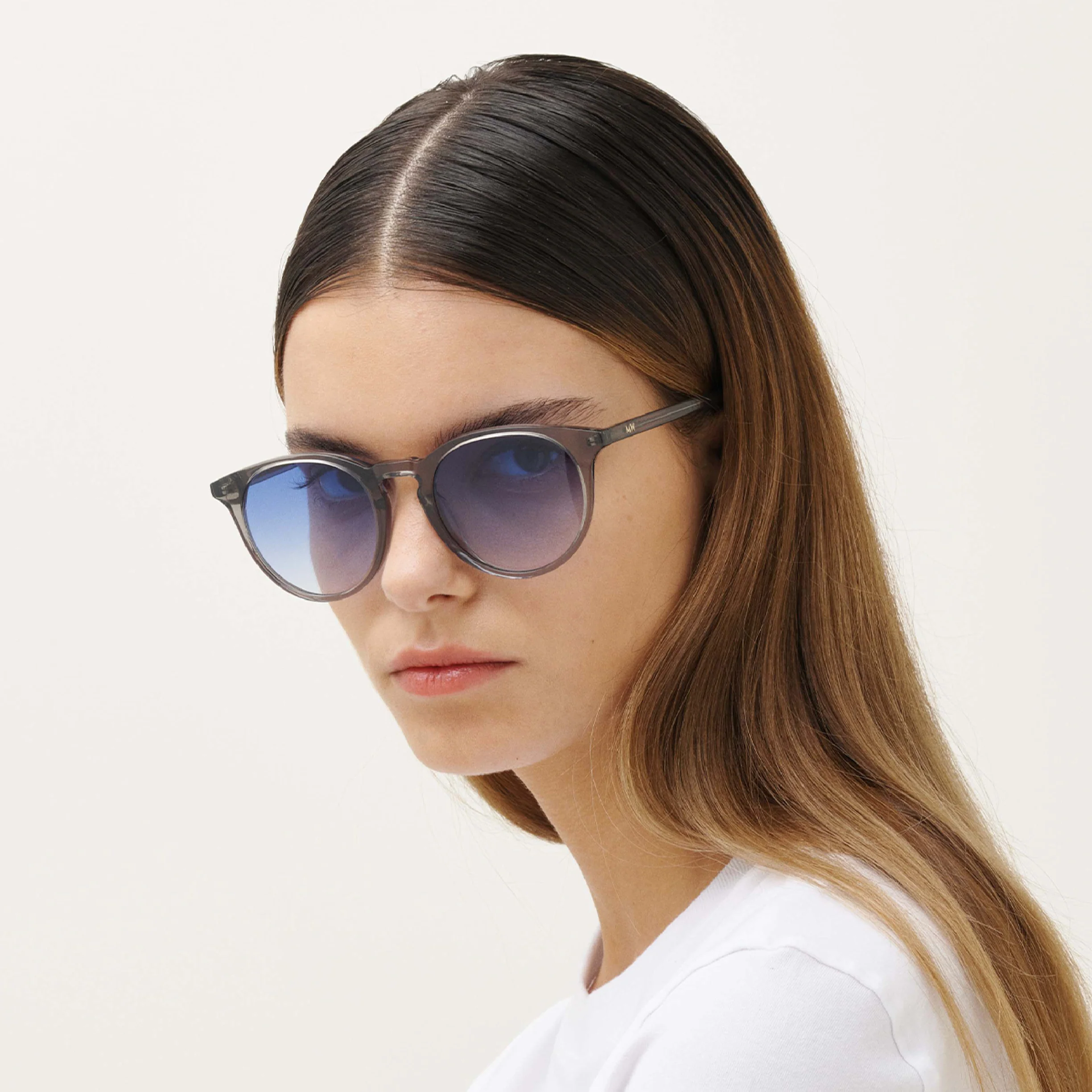 Grey Crystal Blue Round Acetate UV Sunglasses by Messy Weekend - Image 3