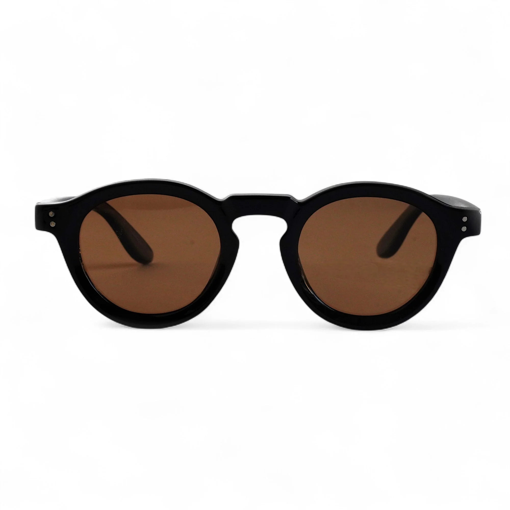 Polarised TR90 Round Sunglasses Black Brown Lens Unisex