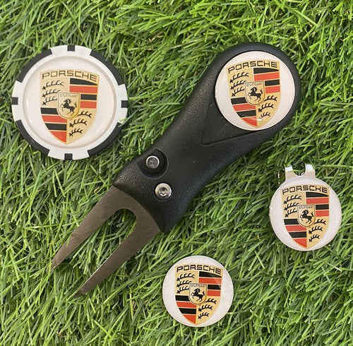 Porsche Golf Hat Clip Set: Pitchfork & 3 Ball Markers