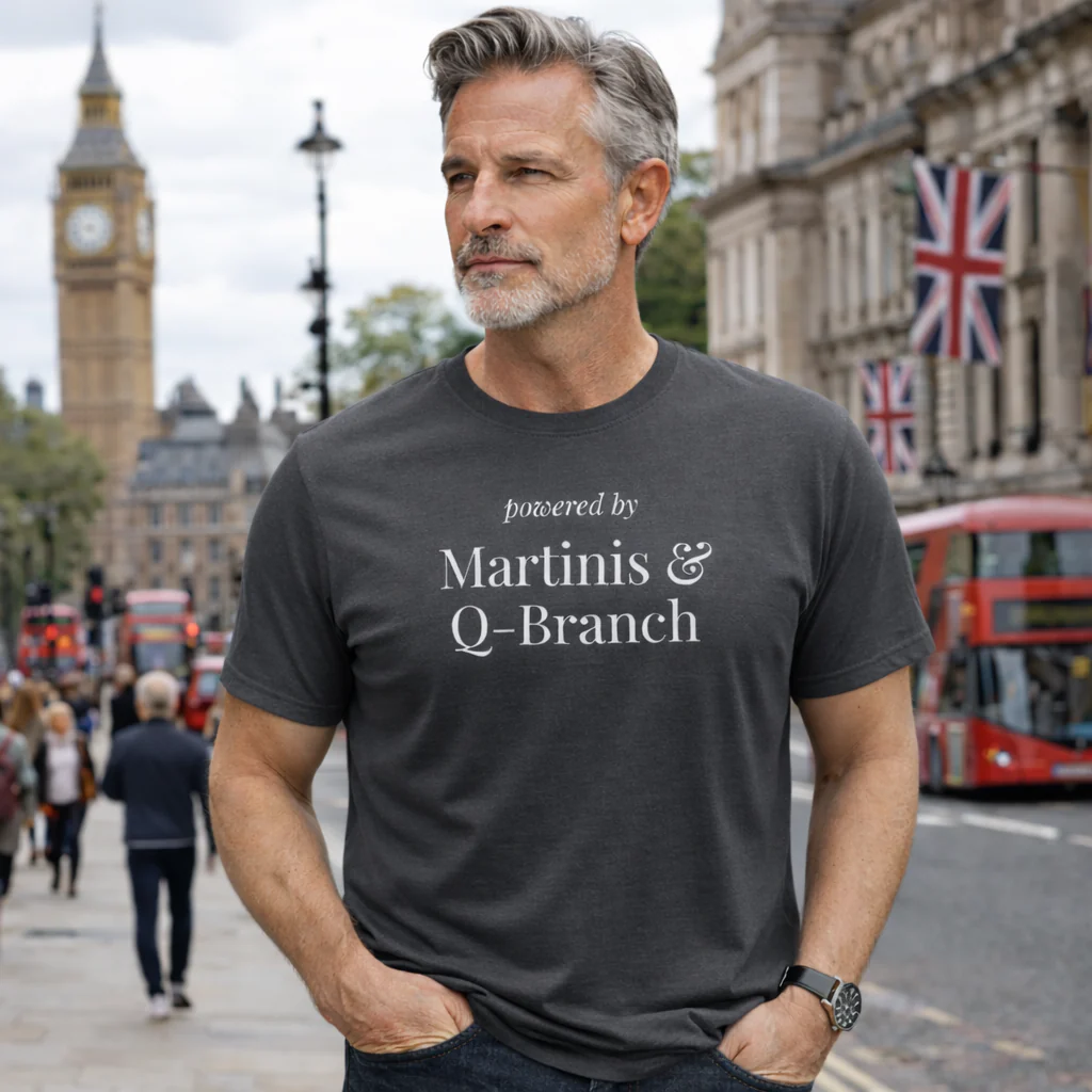 Powered by Martinis and Q-Branch T-Shirt - Image 5
