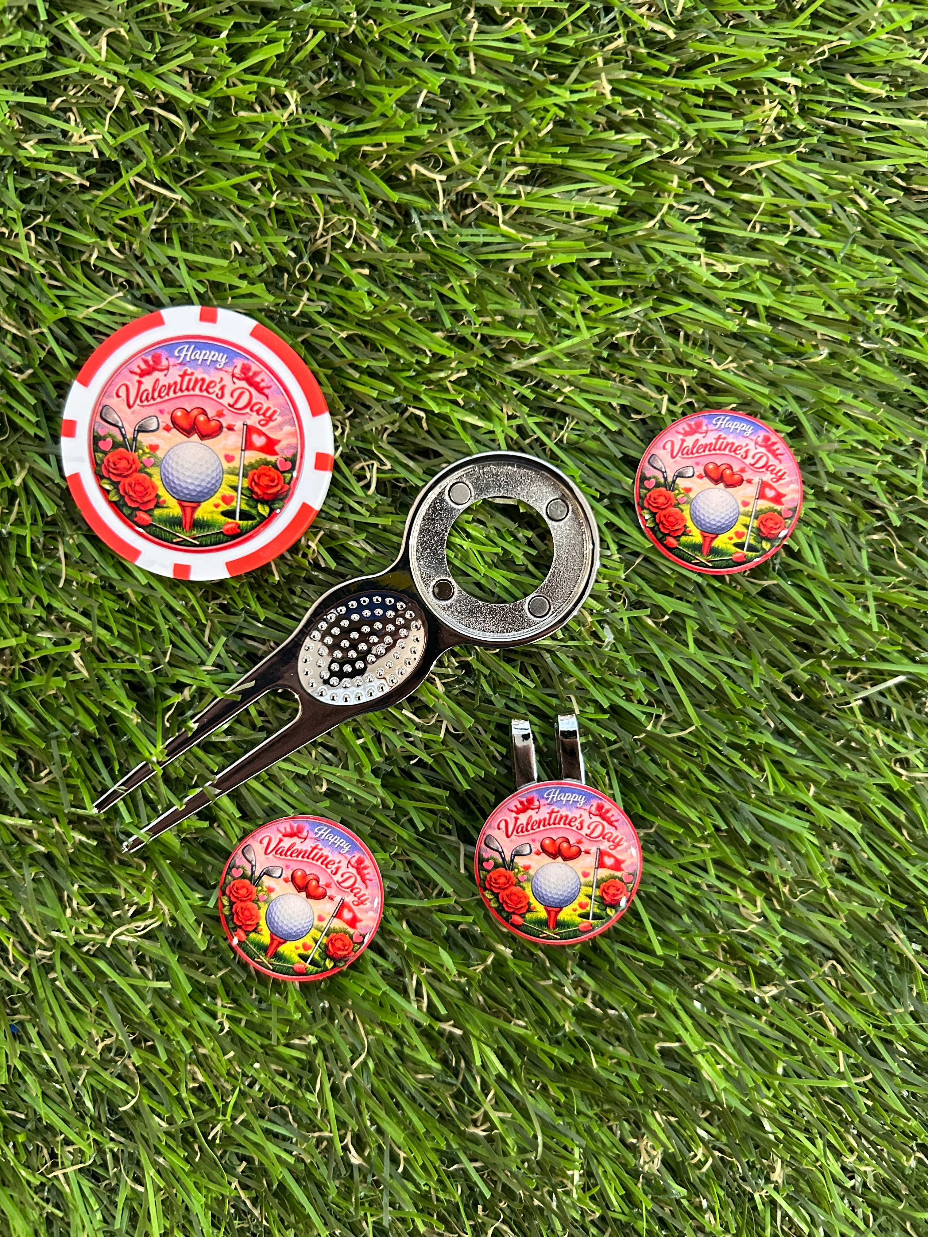 Valentine’s Day Red Golf Pitchfork Set with Poker Chip - Image 2