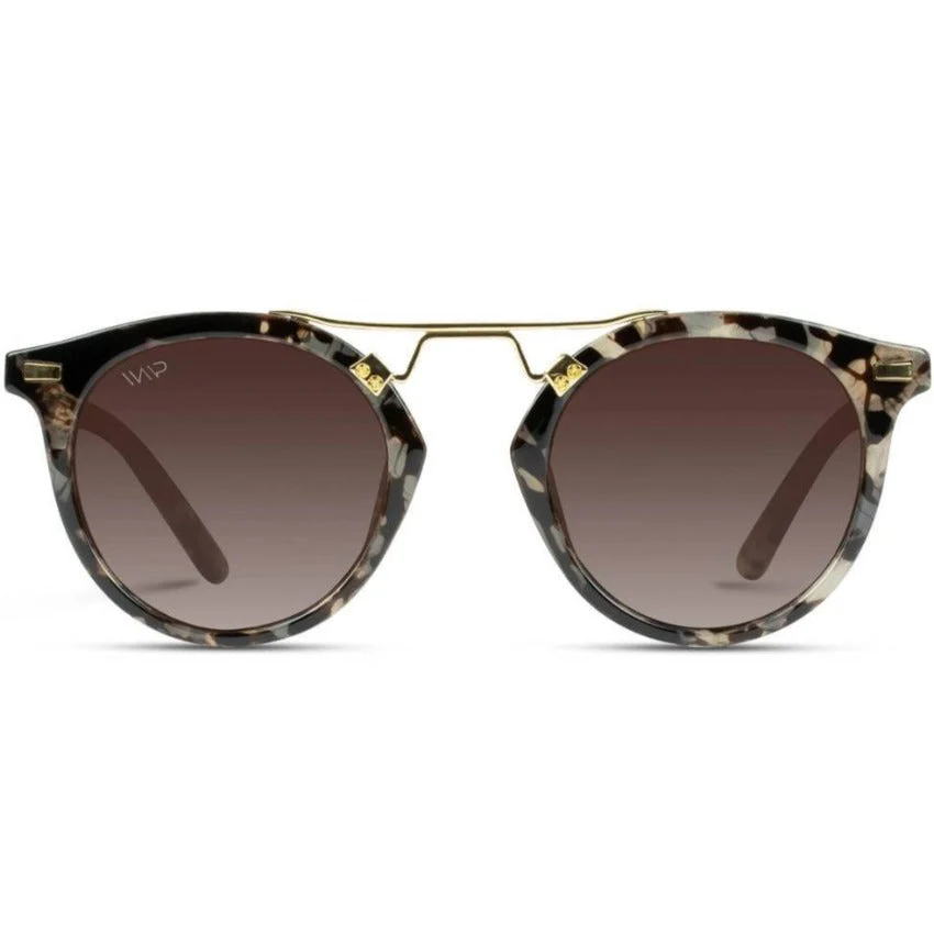 WMP Beige Tortoise Round Polarized Sunglasses with Gold Wire