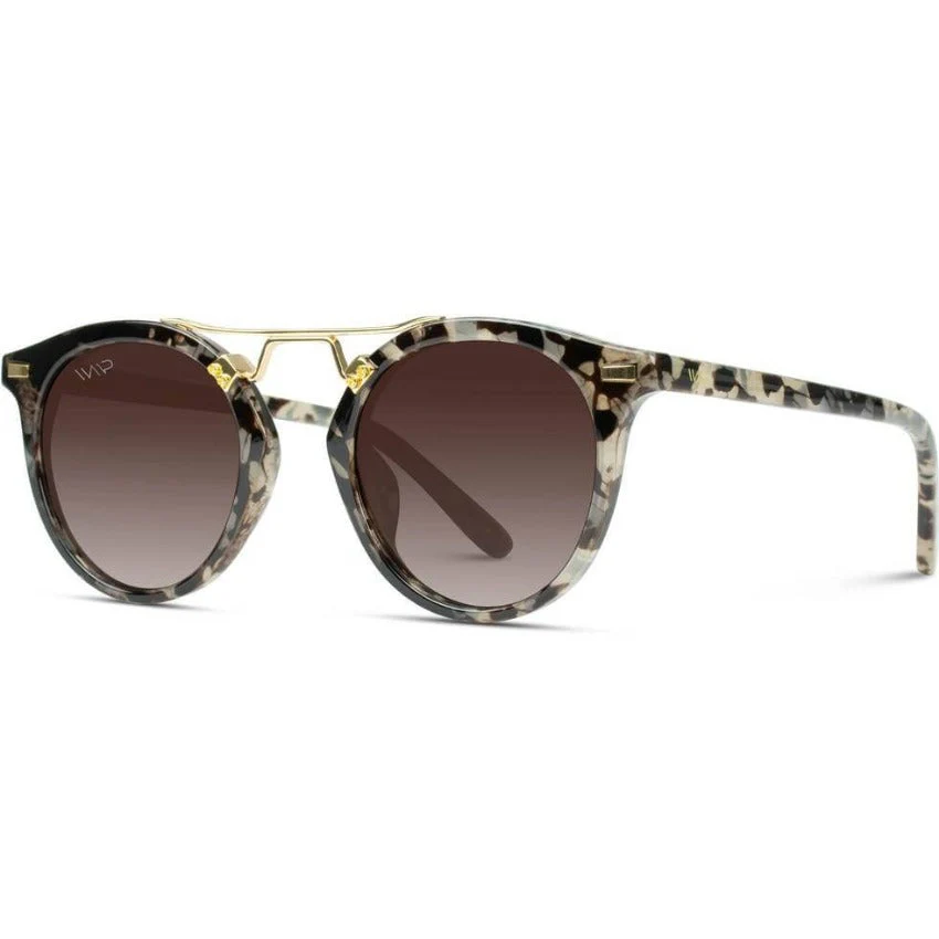 WMP Beige Tortoise Round Polarized Sunglasses with Gold Wire - Image 4