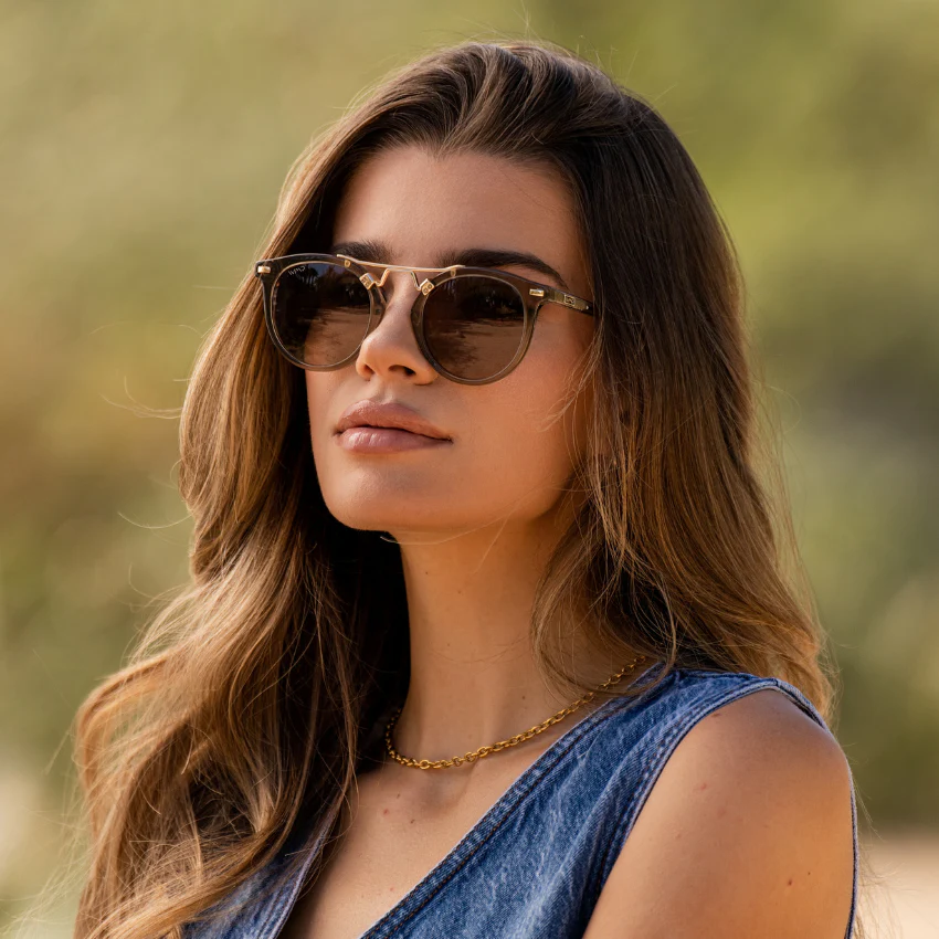 SKYLER Crystal Taupe Brown Double Bridge Sunglasses by WMP - Image 2