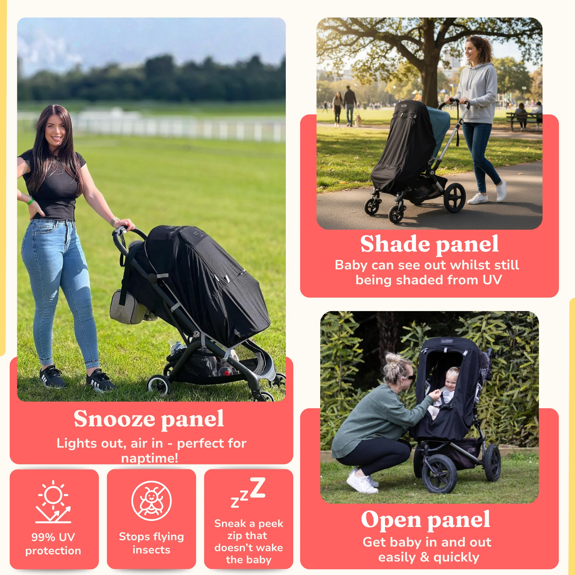 SnoozeShade Plus Extra: sun and sleep shade and insect net for buggies and pushchairs - Image 2