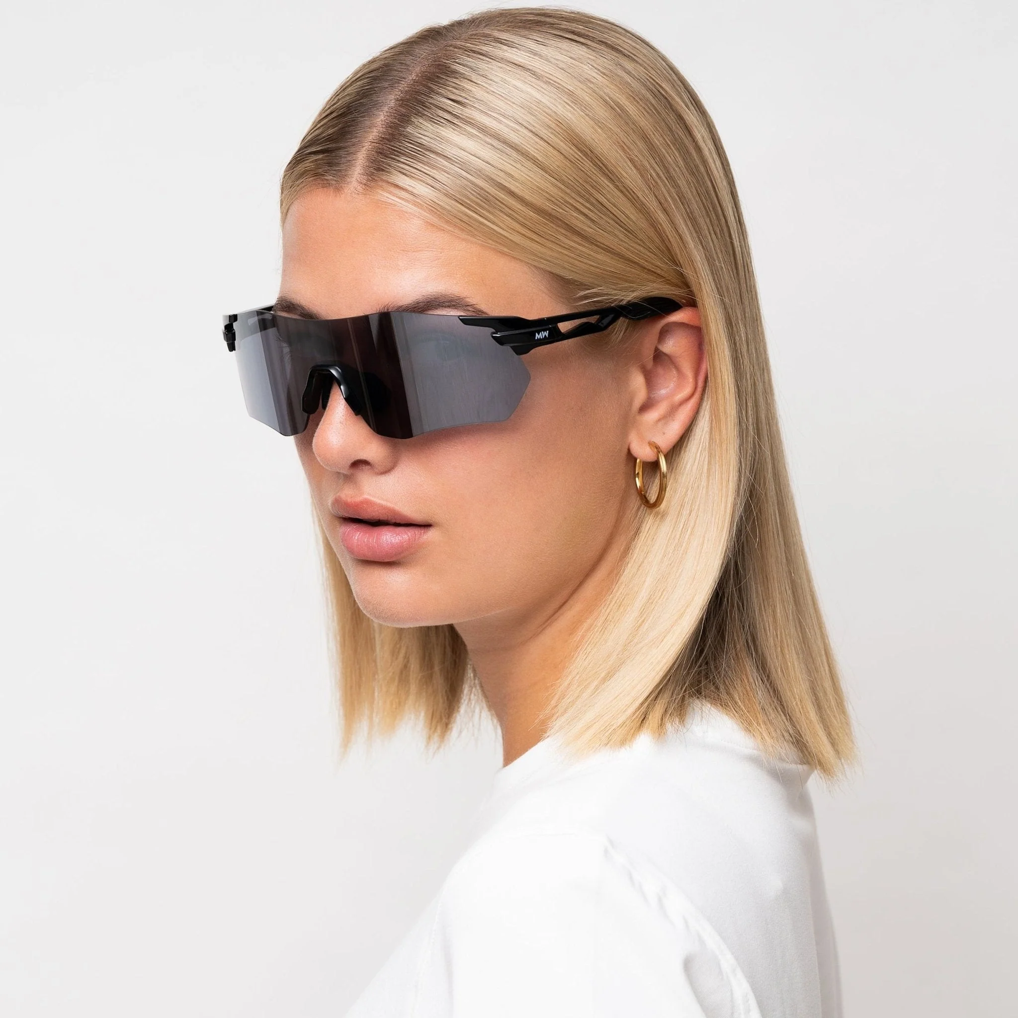 SONIC Black Sports Sunglasses, Silver Mirrored Lens by Messy Weekend - Image 3