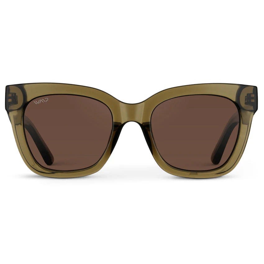 WMP Khaki Green Cat Eye Square Sunglasses – Polarized Acetate