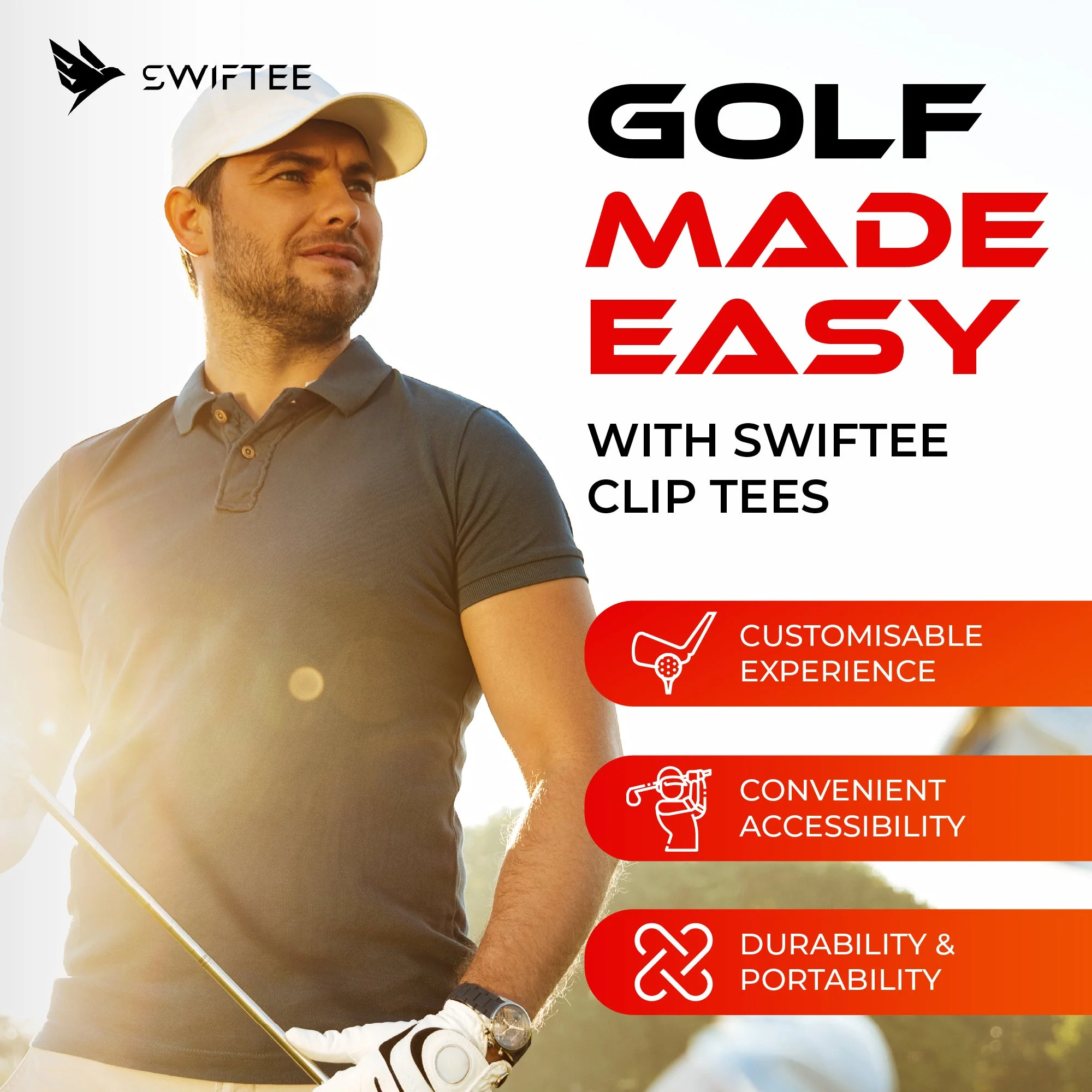SWIFTEE Clip On Durable Golf Tee Tees With Height Markers - 5 x 70mm 5 x 40mm - Image 2