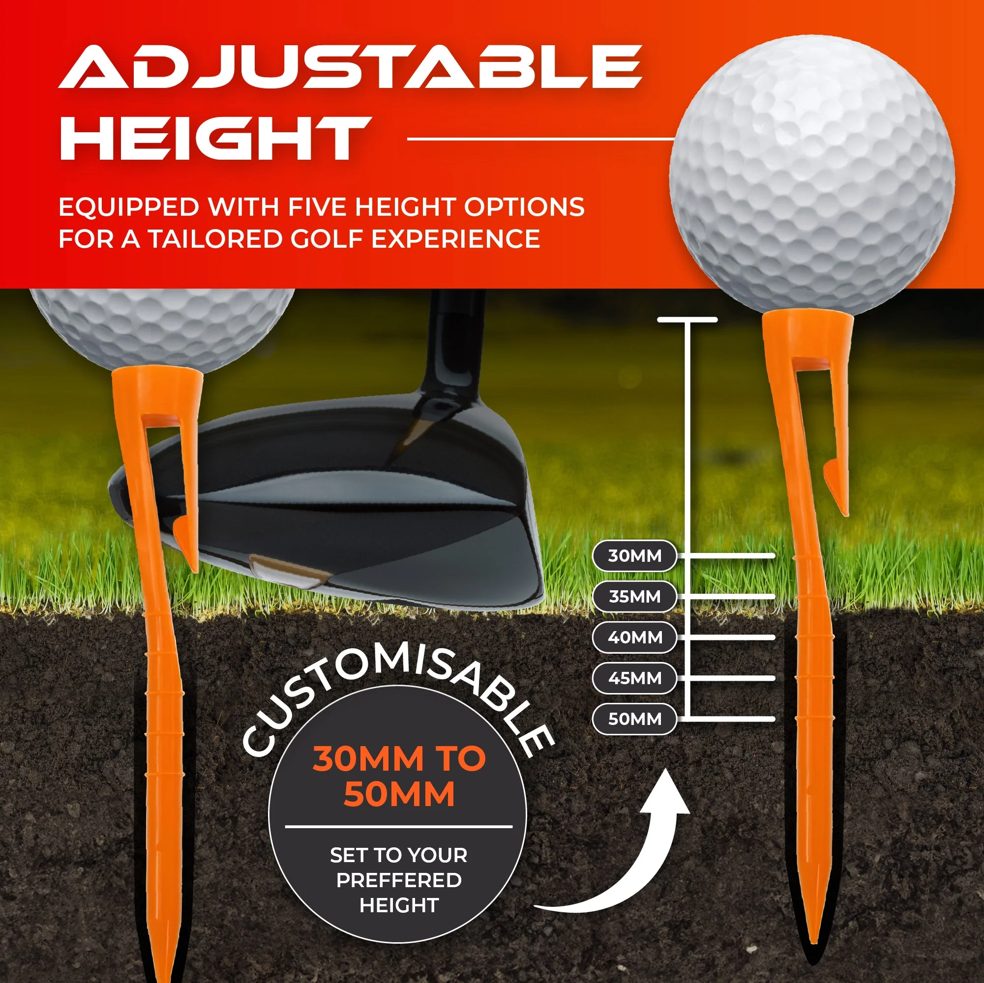 SWIFTEE Clip On Durable Golf Tee Tees With Height Markers - 5 x 70mm 5 x 40mm - Image 3