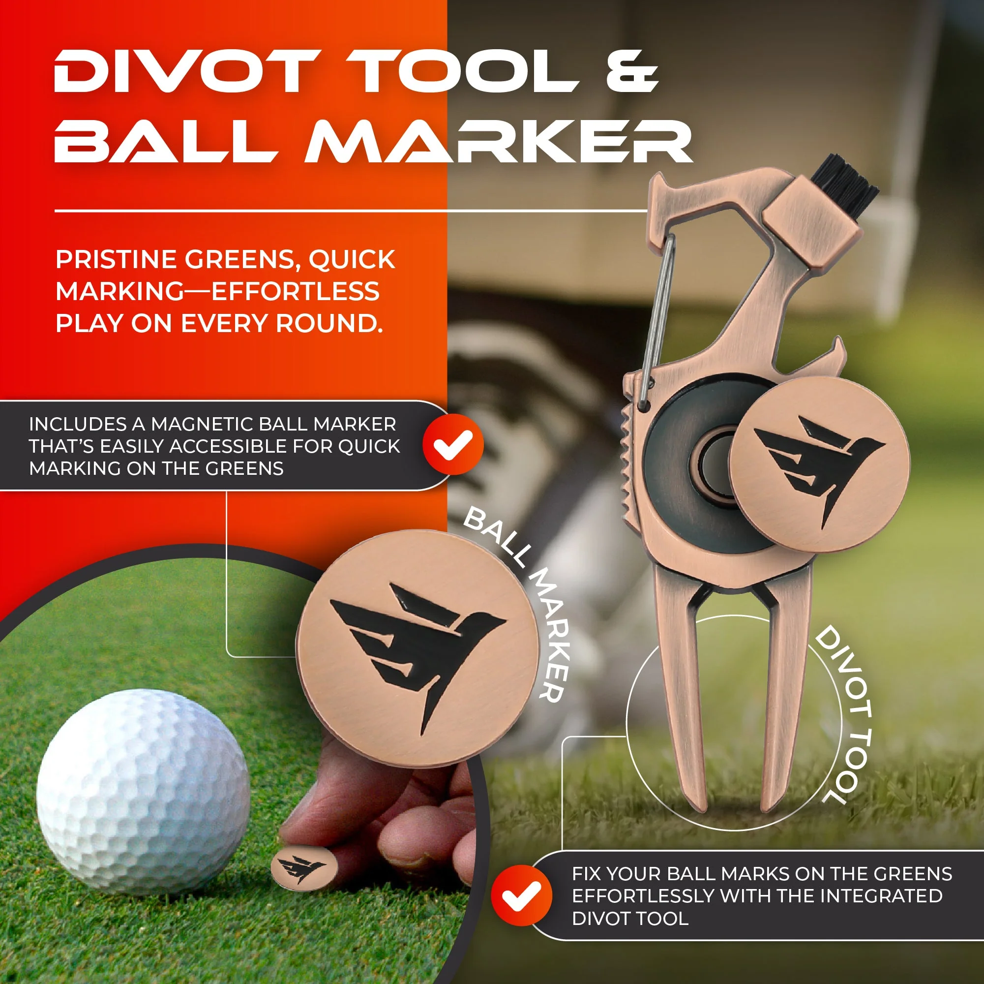 SWIFTEE Golf Divot Pitch Mark Repair Tool 7-in-1 Matte Black - Club Holder, Brush, Clip Buckle, Groove Cleaner, Bottle Opener, Ball Marker, Divot Tool - Gift Box Included - Image 6