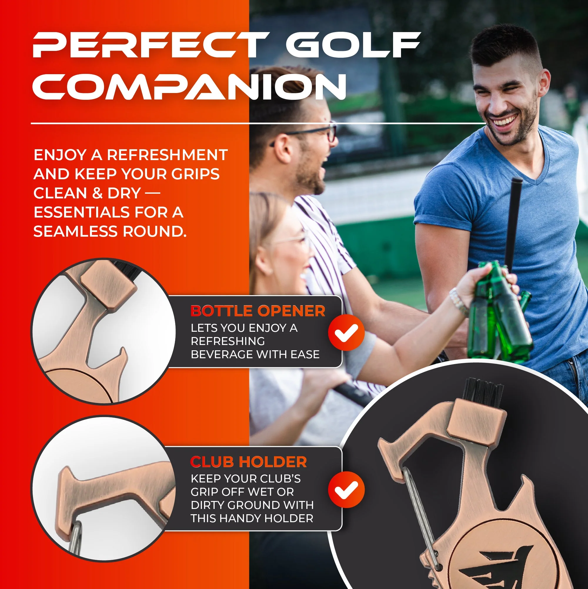 SWIFTEE Golf Divot Pitch Mark Repair Tool 7-in-1 Pearl Silver - Club Holder, Brush, Clip Buckle, Groove Cleaner, Bottle Opener, Ball Marker, Divot Tool - Gift Box Included - Image 4