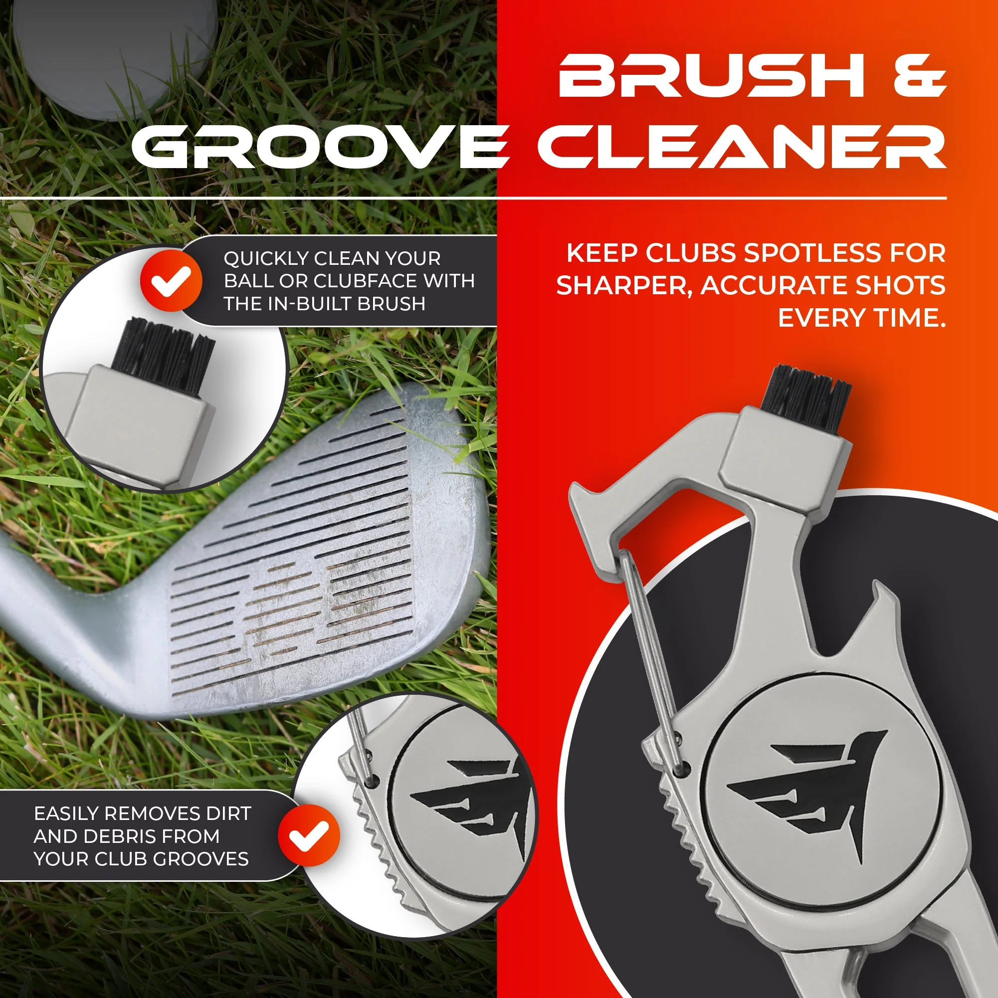 SWIFTEE Golf Divot Pitch Mark Repair Tool 7-in-1 Pearl Silver - Club Holder, Brush, Clip Buckle, Groove Cleaner, Bottle Opener, Ball Marker, Divot Tool - Gift Box Included - Image 5