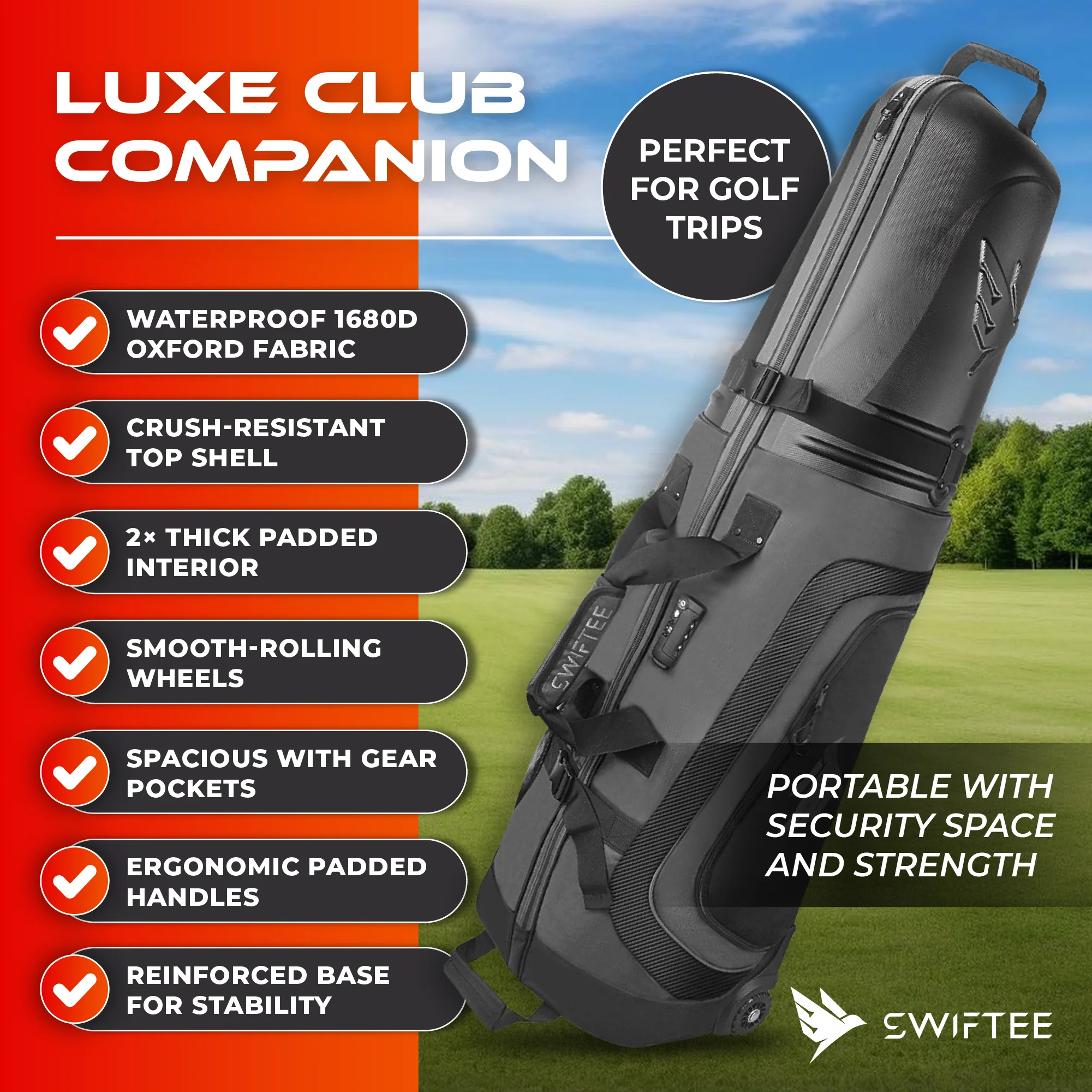 SWIFTEE Premium Golf Travel Bag with Hard Case Top & TSA Lock – Maximum Club Protection - Image 4
