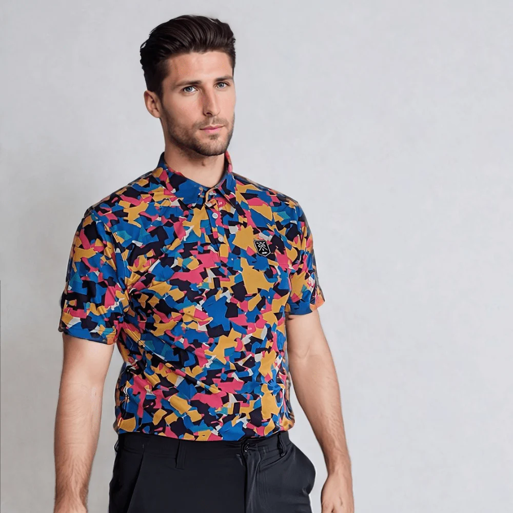 Geometric Pattern Golf Polo Shirt – 4-Way Stretch, Breathable - Image 3