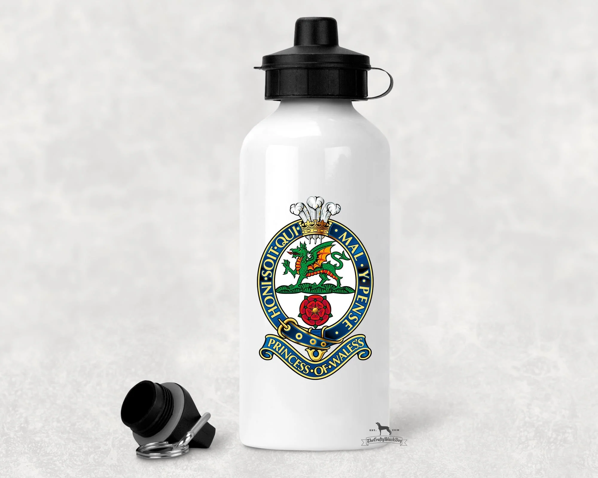 British Military Aluminium Water Bottle 500ml – Dual Lid, Insignia