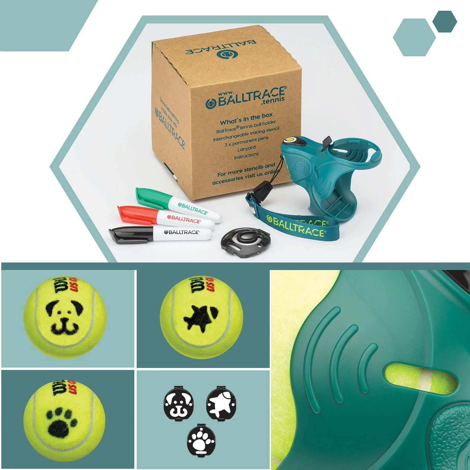Tennis & Padel Ball Marker Set with 3 Stencils | Green - Image 4