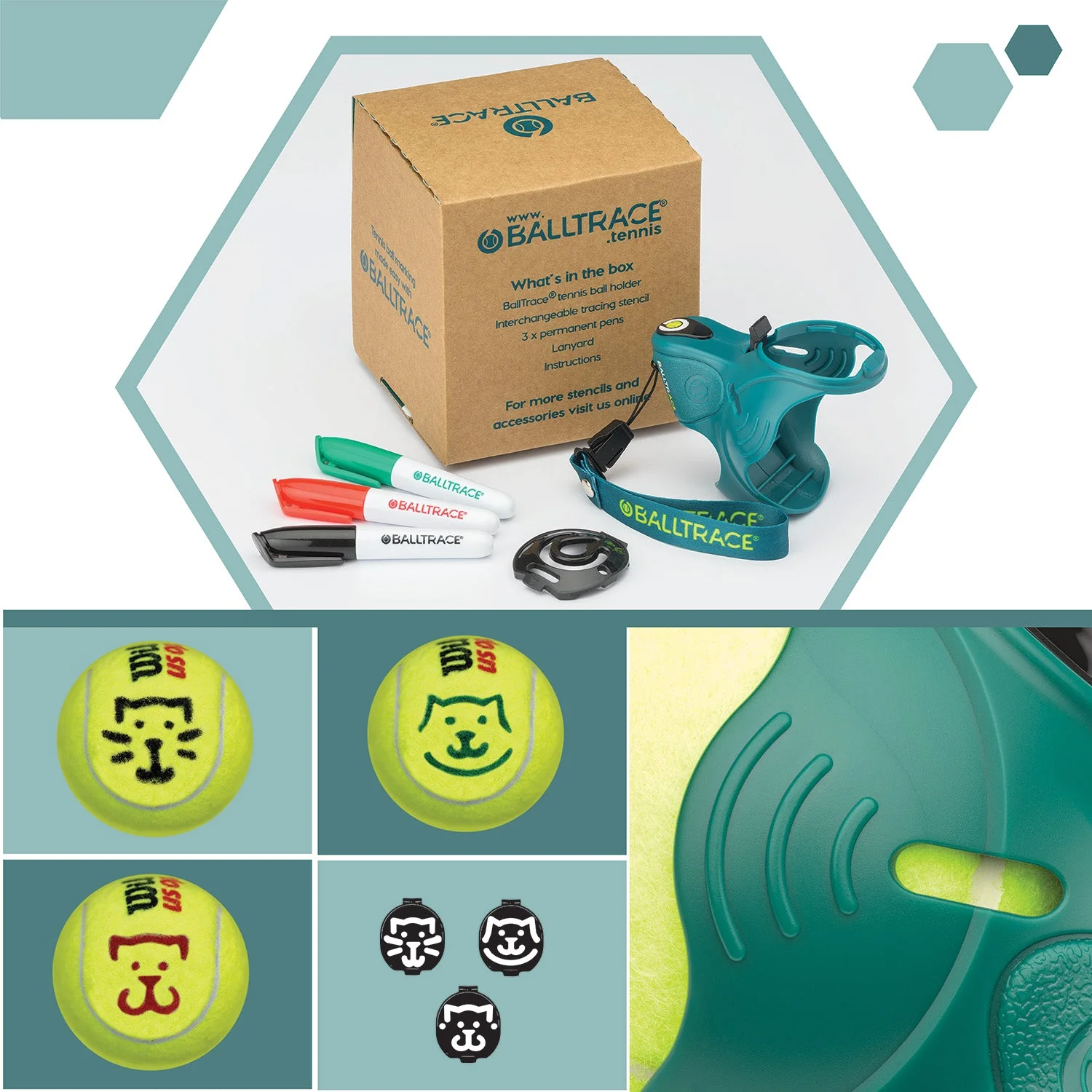 Tennis & Padel Ball Marker Set with 3 Stencils | Green - Image 5