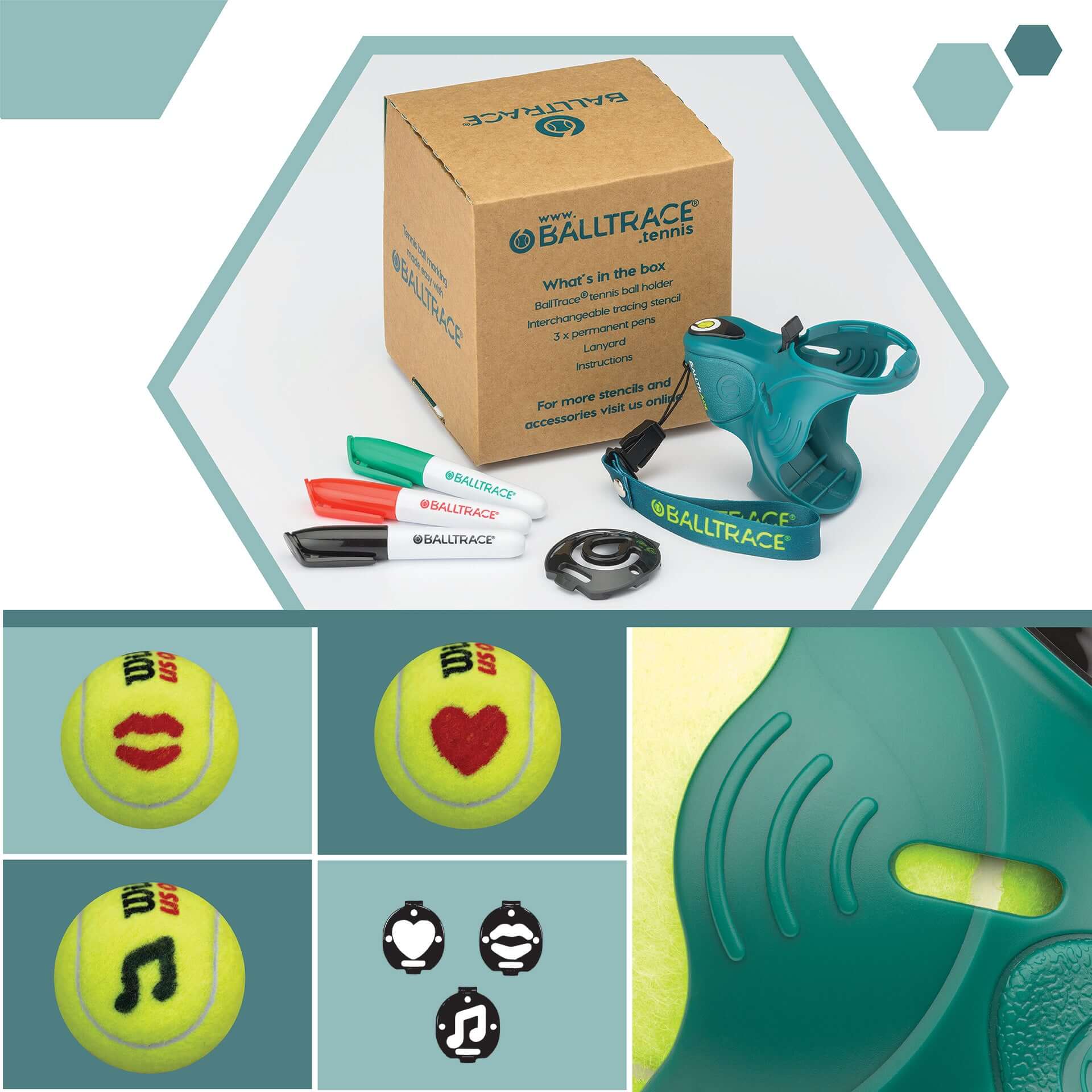 Tennis & Padel Ball Marker Set with 3 Stencils | Green - Image 6