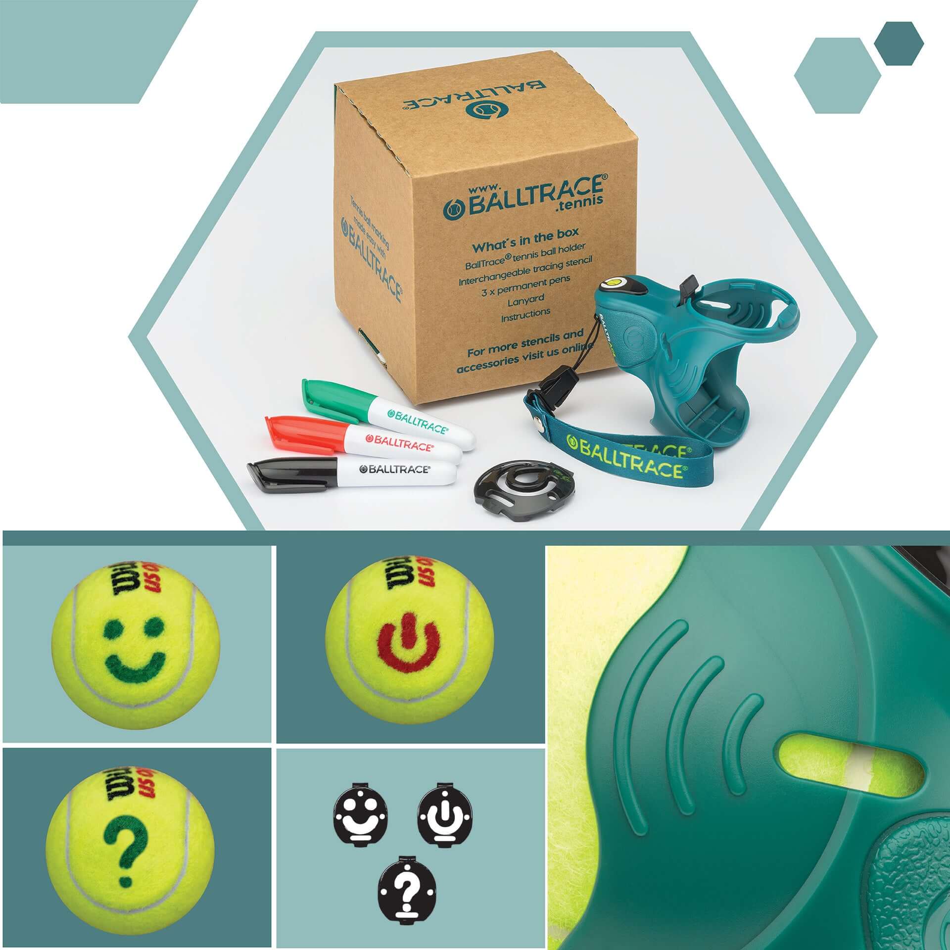 Tennis & Padel Ball Marker Set with 3 Stencils | Green - Image 8